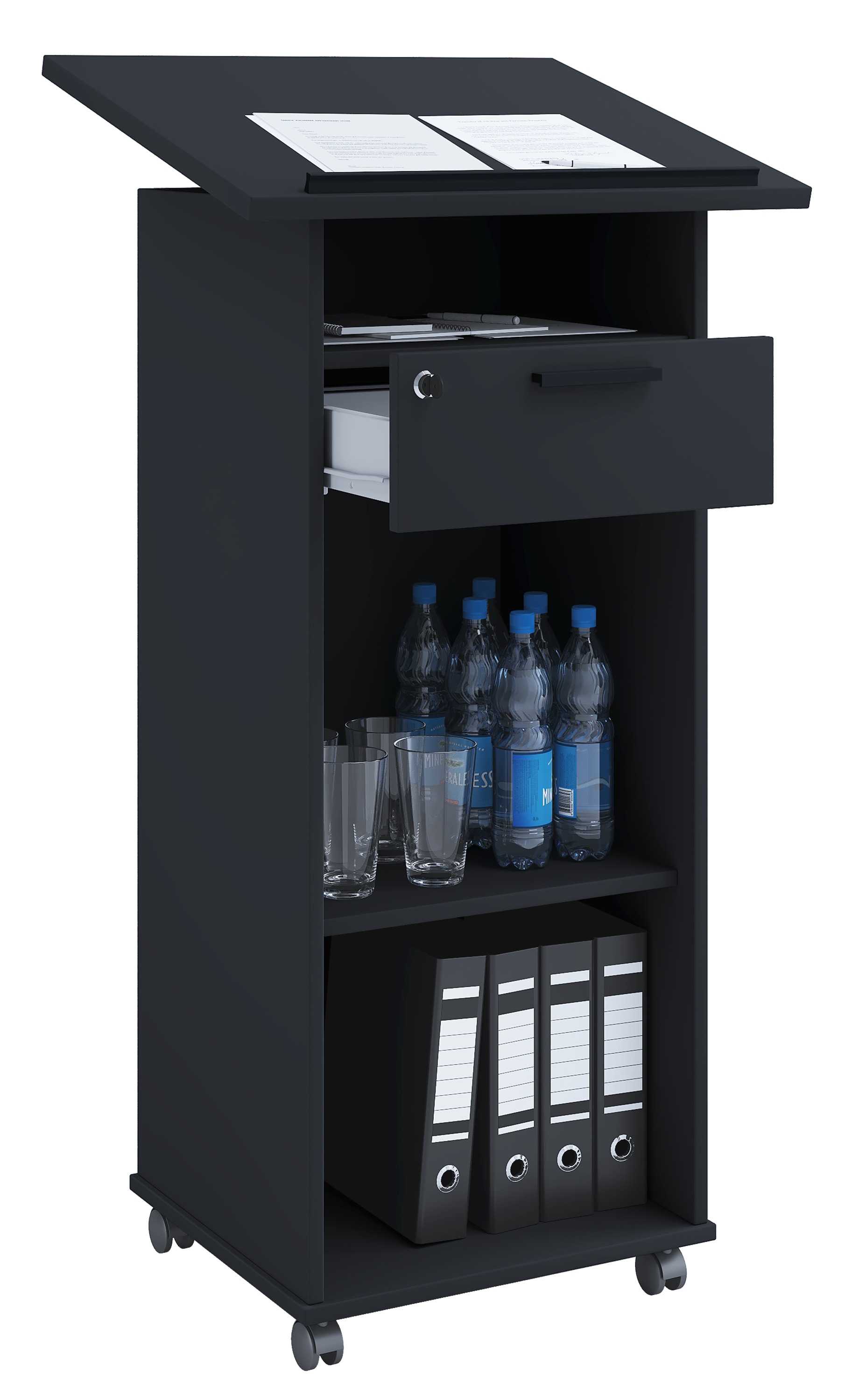 VCM Stehpult "Holz Stehpult Rednerpult Stehtisch Rollen Melta" 1 Stk. tlg.