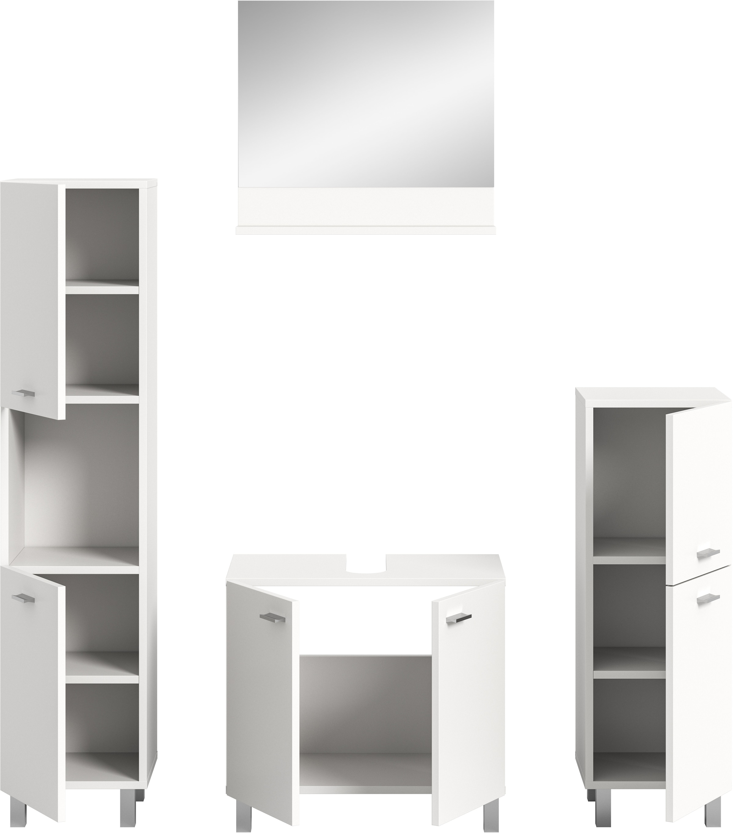 welltime Badmöbel-Set »Tampa, Breite 137cm, 4-teilig«, (4 St.), Waschbeckenunterschrank, Spiegel, Hochschrank, Midischrank