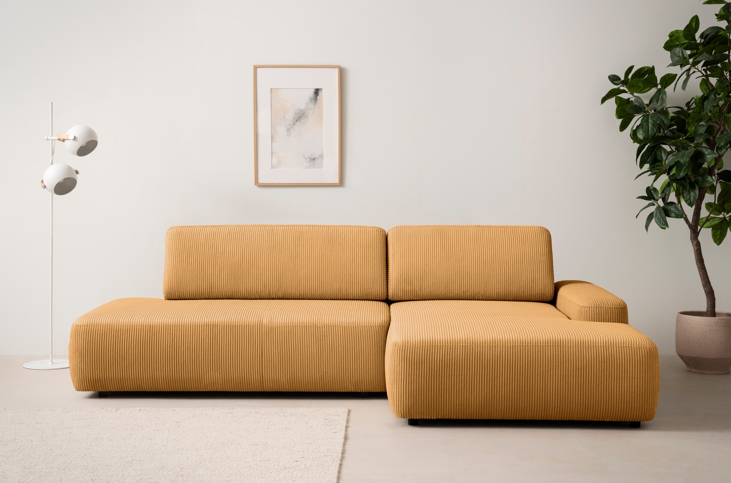 INOSIGN Ecksofa »TORGE, Schlafsofa Cord, Samtvelours u. Strukur fein, Couch in L-Form«, Schlaffunktion und Bettkasten, Liegefläche: 210x125 cm, neues Design
