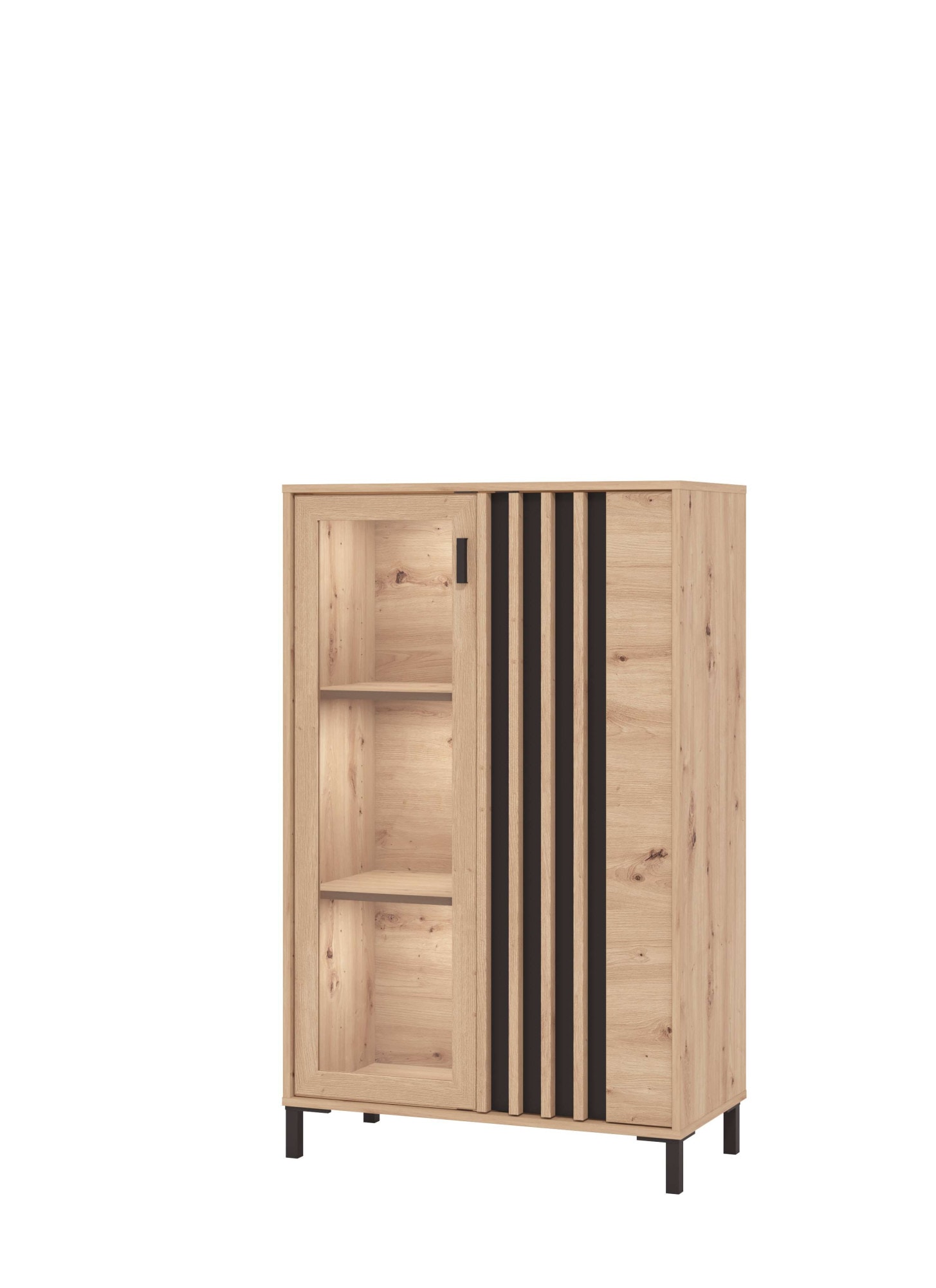 Home affaire Highboard »LAVAL, Hochkommode, Vitrine, Glasvitrine, Kombi-Highboard« Modernes Highboard in Artisan-Dekor mit Glasfront & Lamellen-Optik