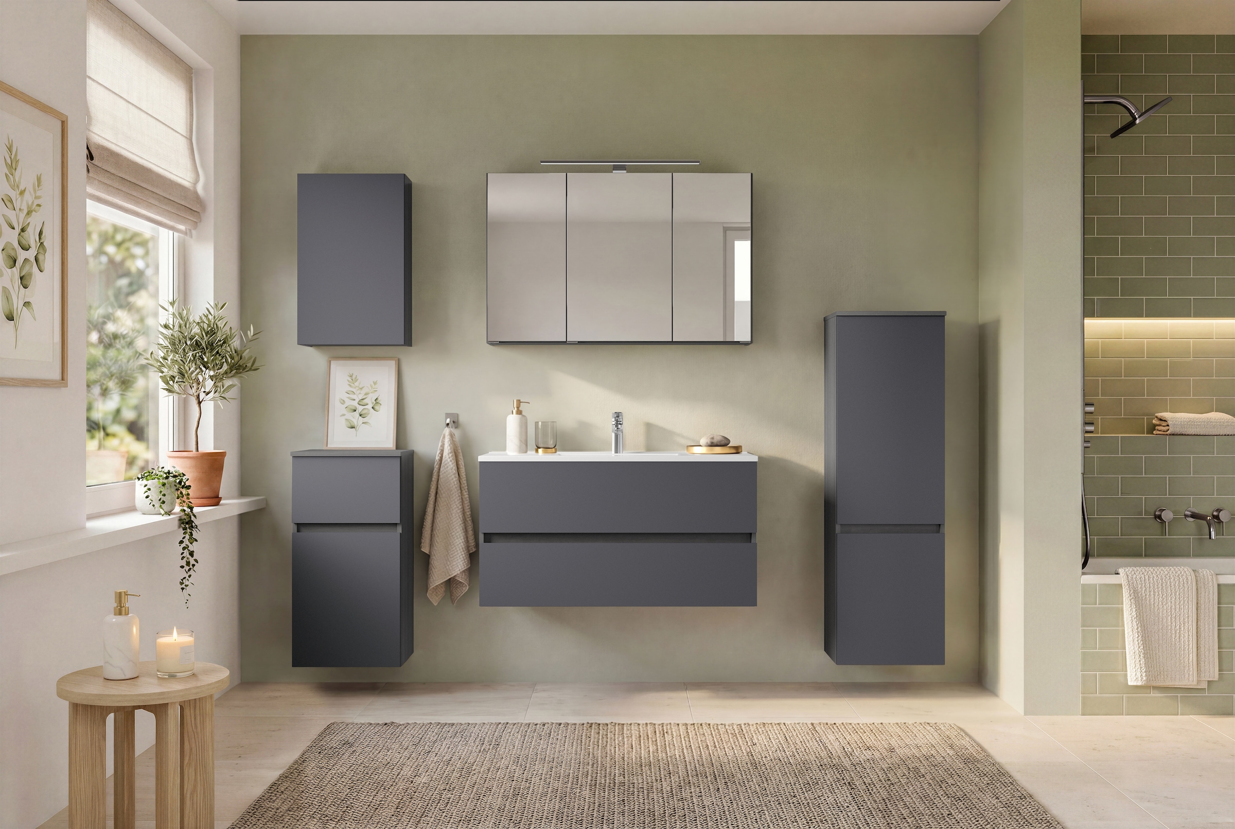 OTTO home Spiegelschrank »BOZEN, 3D-Spiegelschrank 100 cm« Inklusive LED-Aufbauleuchte, Steckdose und Schalter