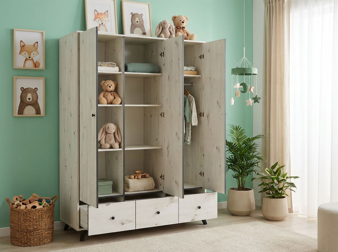 arthur berndt Babyzimmer-Komplettset »Babyzimmer Set »Lavea« 3-teilig« Set, Babymöbel-Set »Lavea«: Kleiderschrank, Kinderbett und Wickelkommode, 