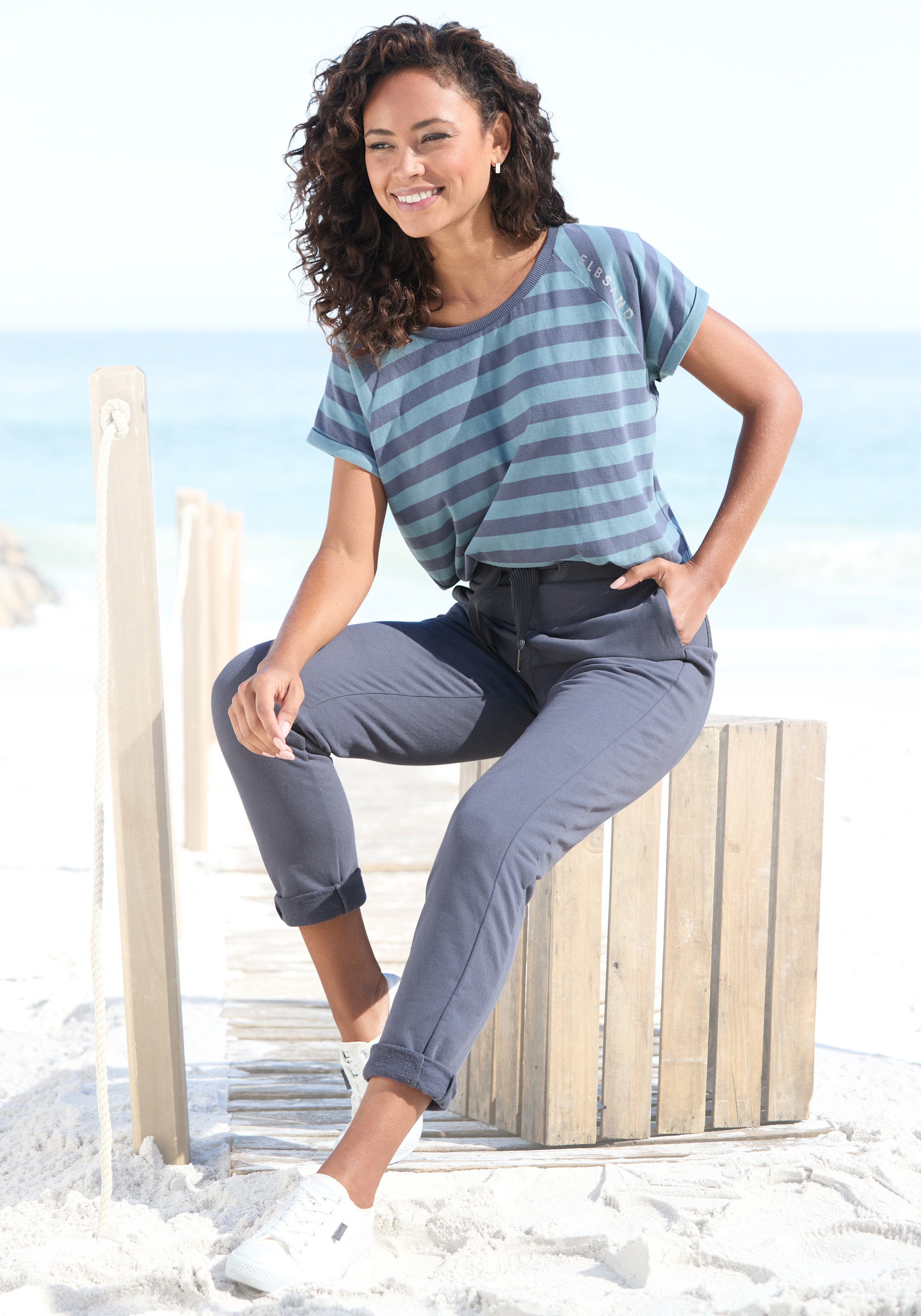 Elbsand T-Shirt »Calisa«, mit Streifenmuster, sportliches Kurzarmshirt aus Baumwoll-Mix