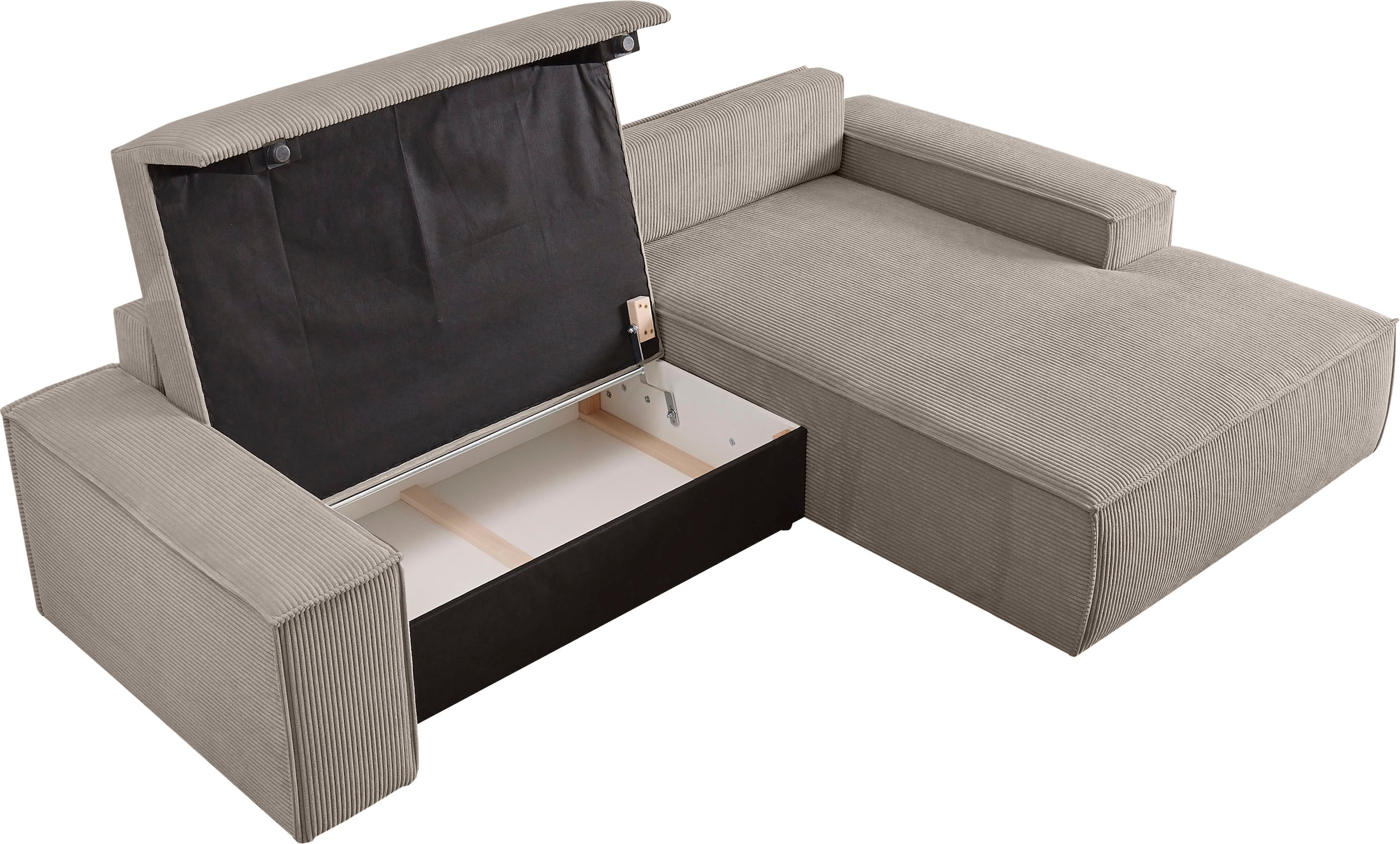 Home affaire Ecksofa »SHERWOOD Schlafsofa 267 cm, L-Form,« Schlaffunktion mit Bettkasten (210x136 cm), Cord, Vintage, Samtvelours