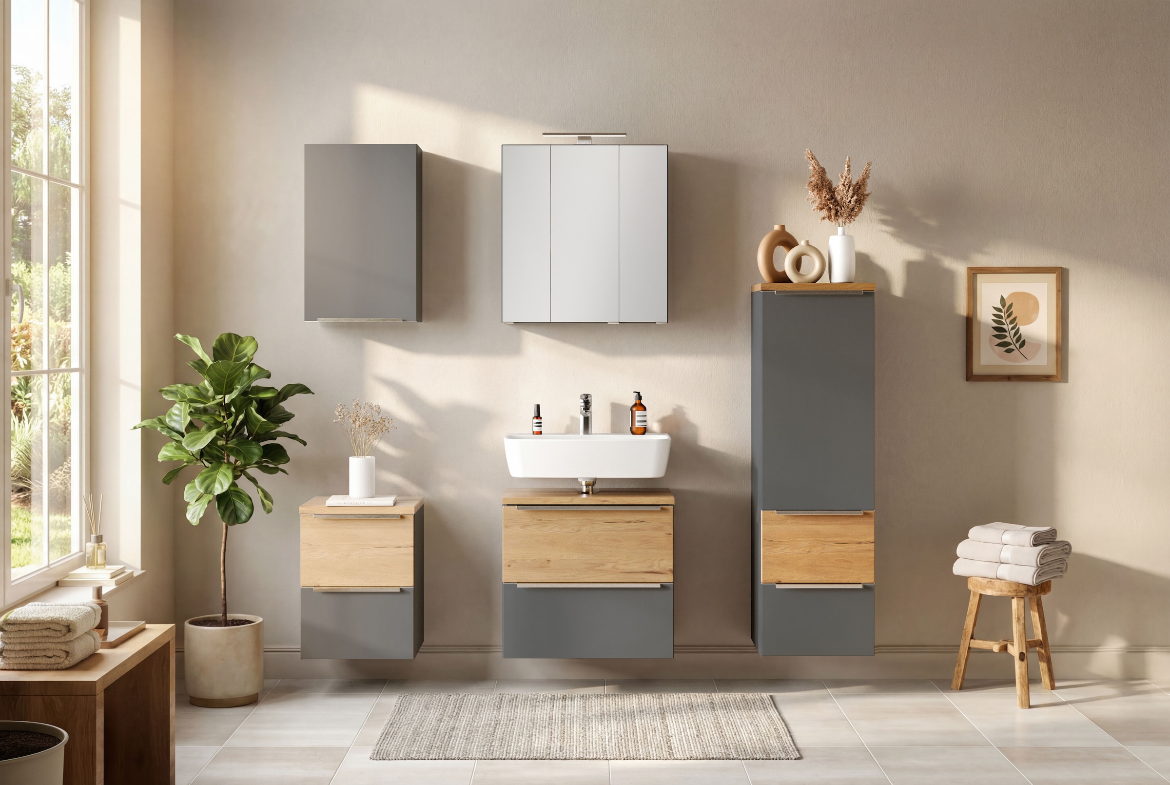 welltime Hängeschrank »TRIENT, Hängeschrank 40 cm, gedämpfte Scharniere« onyx-grey, gedämpfte Tür, verstellbare Einlegeböden
