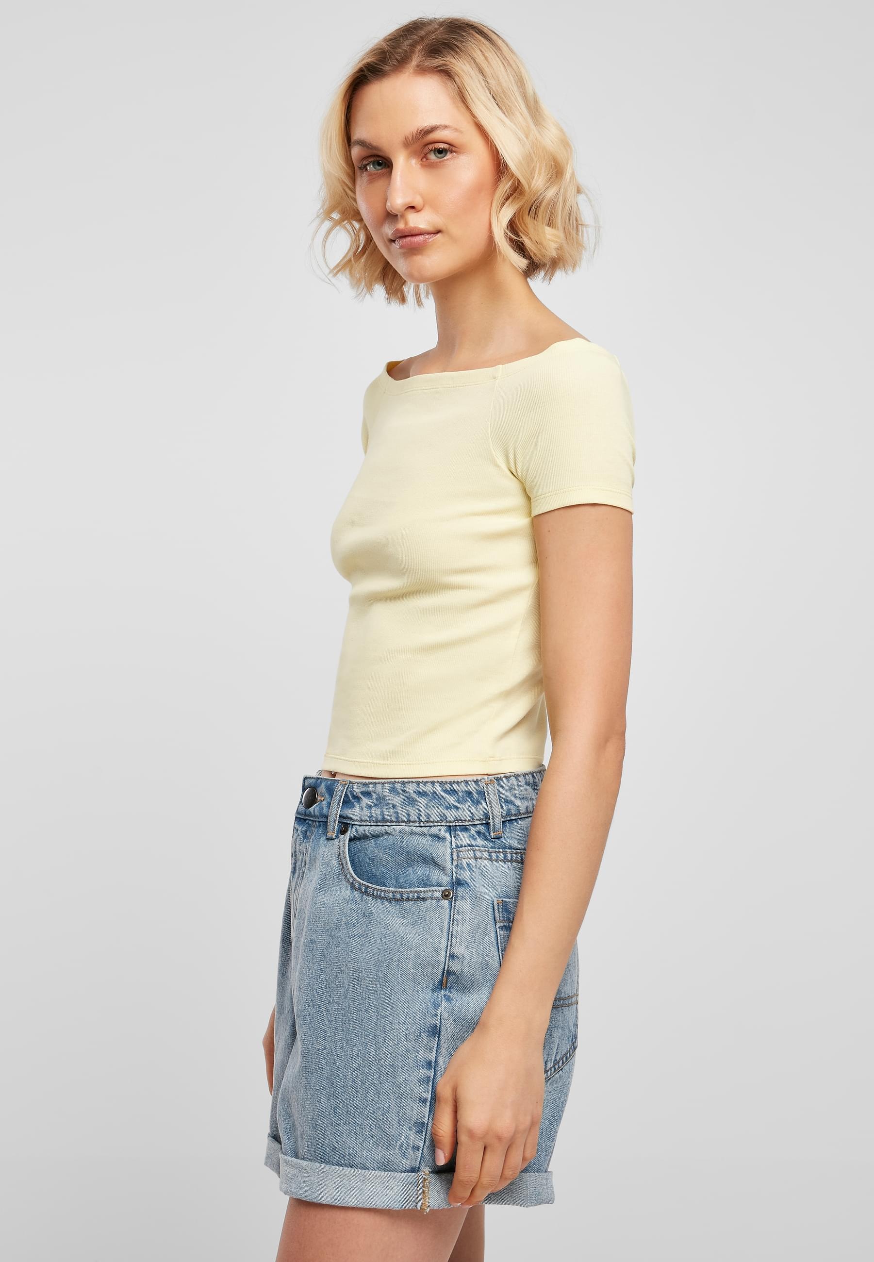 URBAN CLASSICS T-Shirt »Urban Classics Damen Ladies Off Shoulder Rib Tee«, (1 tlg.)