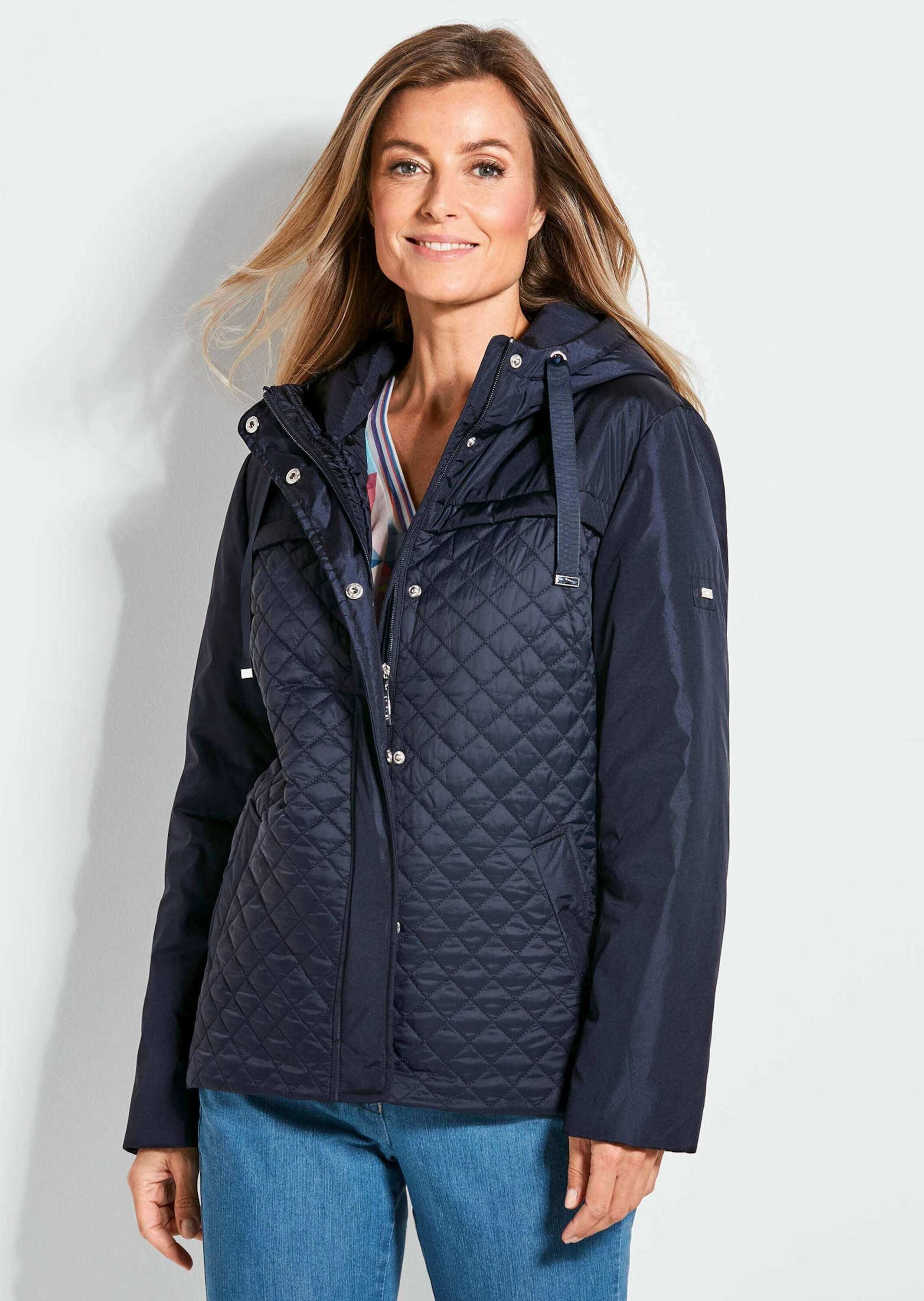 Kurzjacke GOLDNER "Elegante Outdoor-Jacke", Damen, Gr. 40, blau (marine), Obermaterial: 100% Polyamid PA., gerade, Sonstiges, Jacken Kurzjacke, Mix aus Stepp und glatten Einsätzen 2