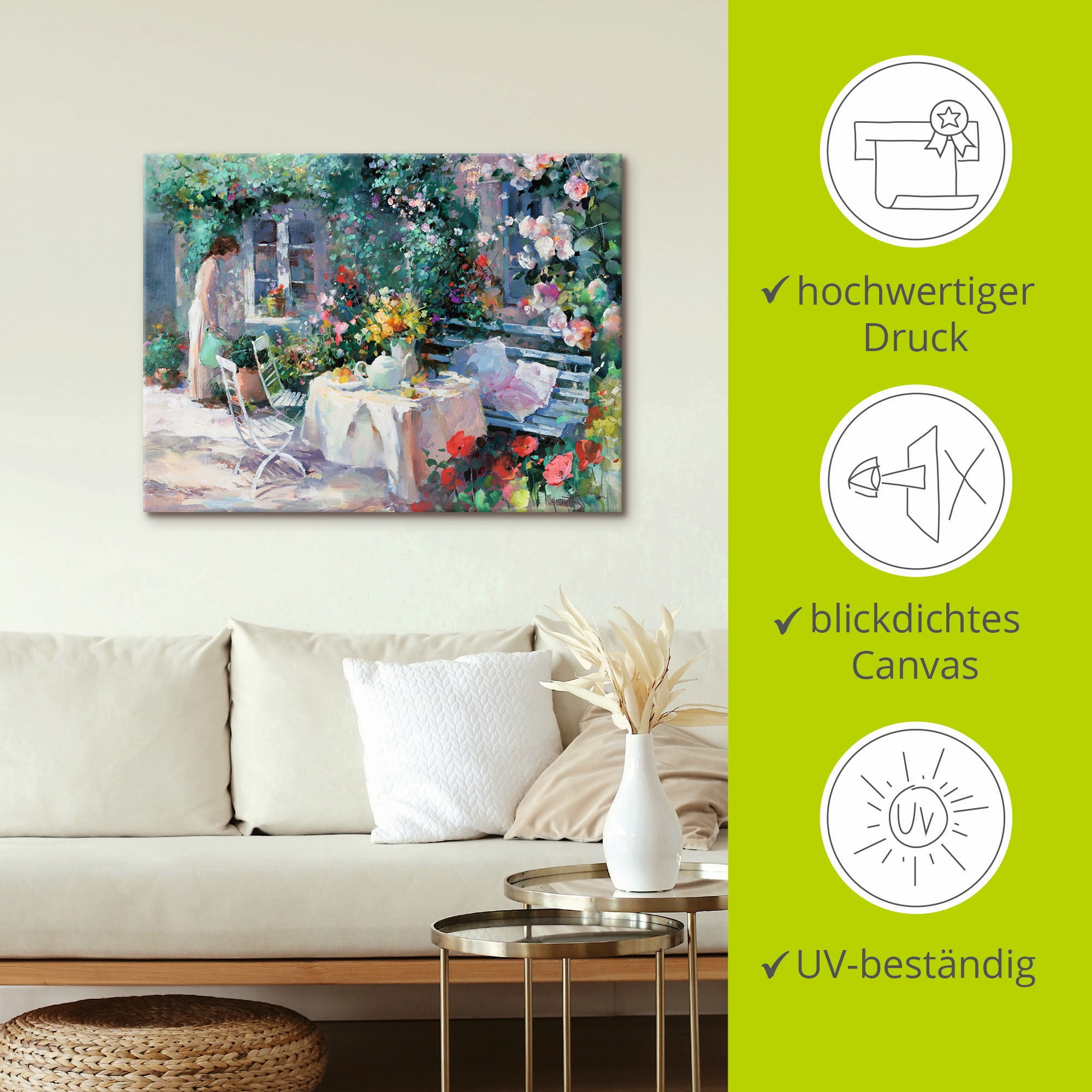 Artland Wandbild »Teezeit im Garten«, Garten, (1 St.), als Leinwandbild, Wandaufkleber in verschied. Größen