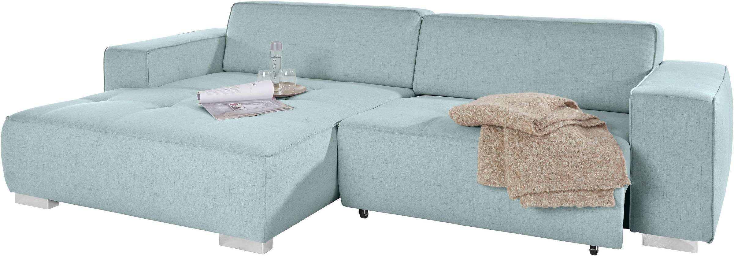 Ecksofa HOME AFFAIRE "Sapporo L-Form", blau (aqua), B:293cm H:78cm T:172cm, Struktur fein (100% Polyester);Luxus-Microfaser weich (90% Polyester, 10% Polyacryl);Struktur imprägniert (100% Polyester), Sofas, Ecksofa, wahlweise Bettfunktion oder Sitztiefenv 5