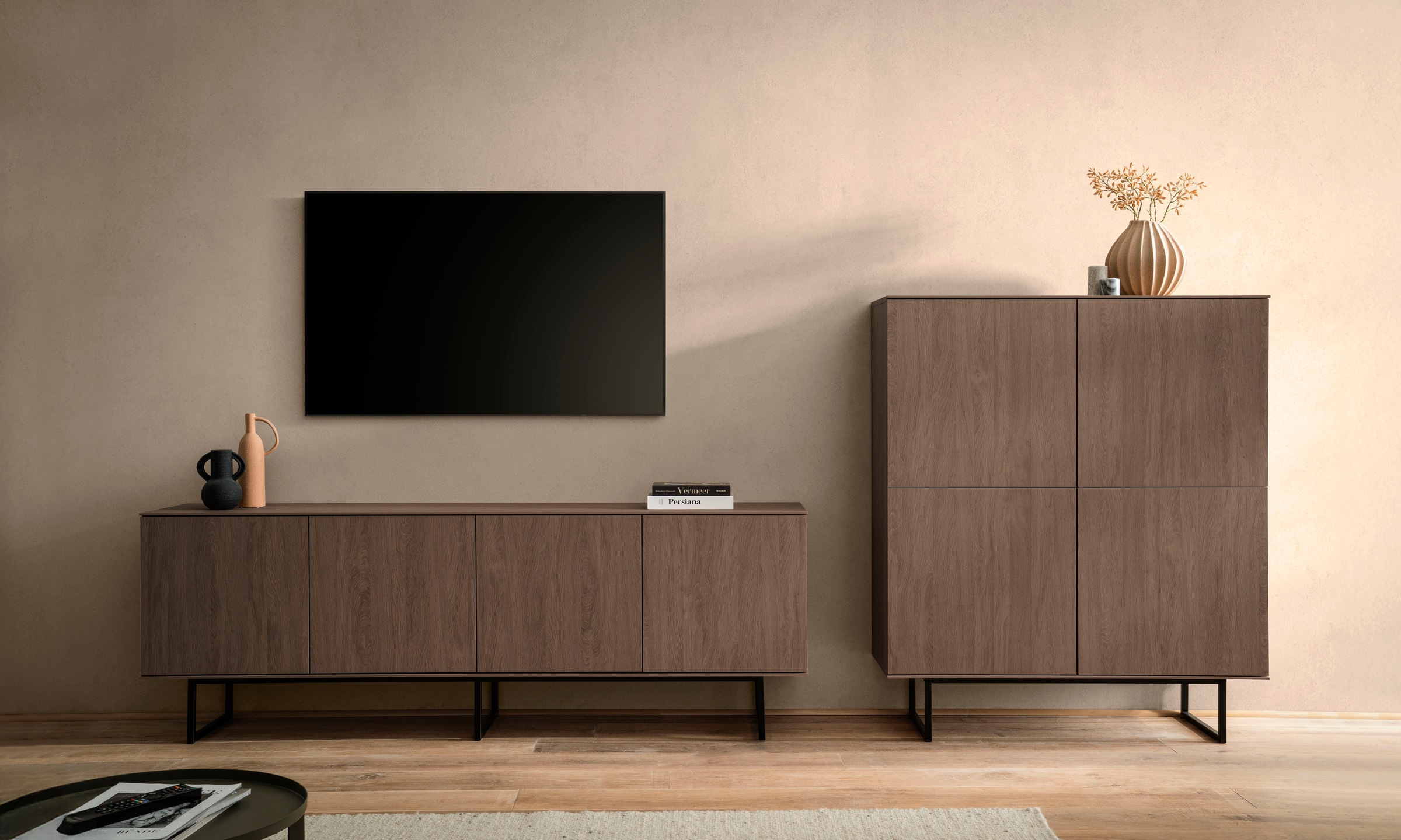 Home affaire Wohnzimmer-Set »Lund, moderne Anbauwand, Wohnzimmer-Set in Stone Oak oder Nussbaum« 2 Stk. tlg.