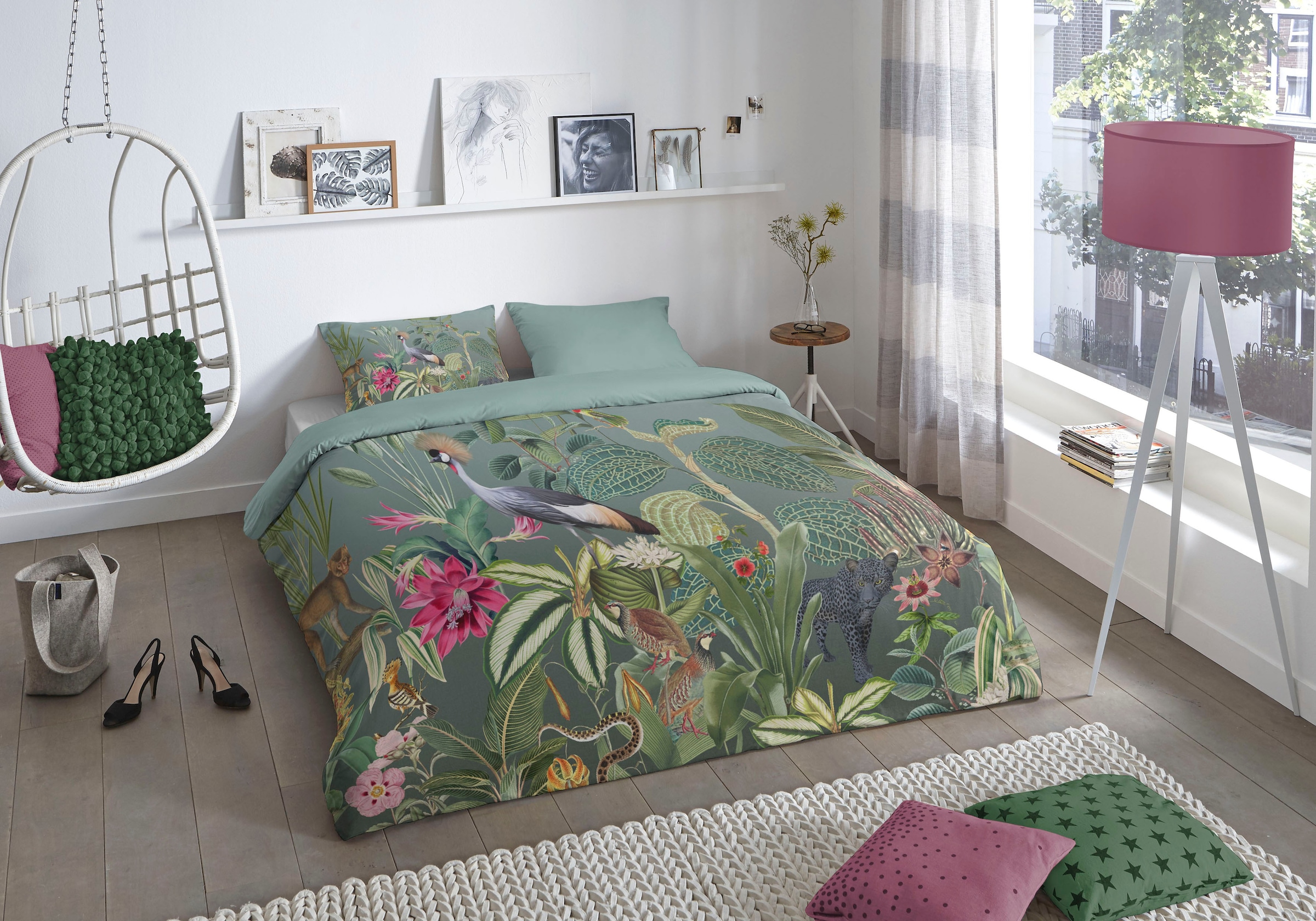 good morning Wendebettwäsche »Jill«, 100% Baumwolle, 155x220, 2 Teilig, Reißverschluss, Wendeoptik, Blumen
