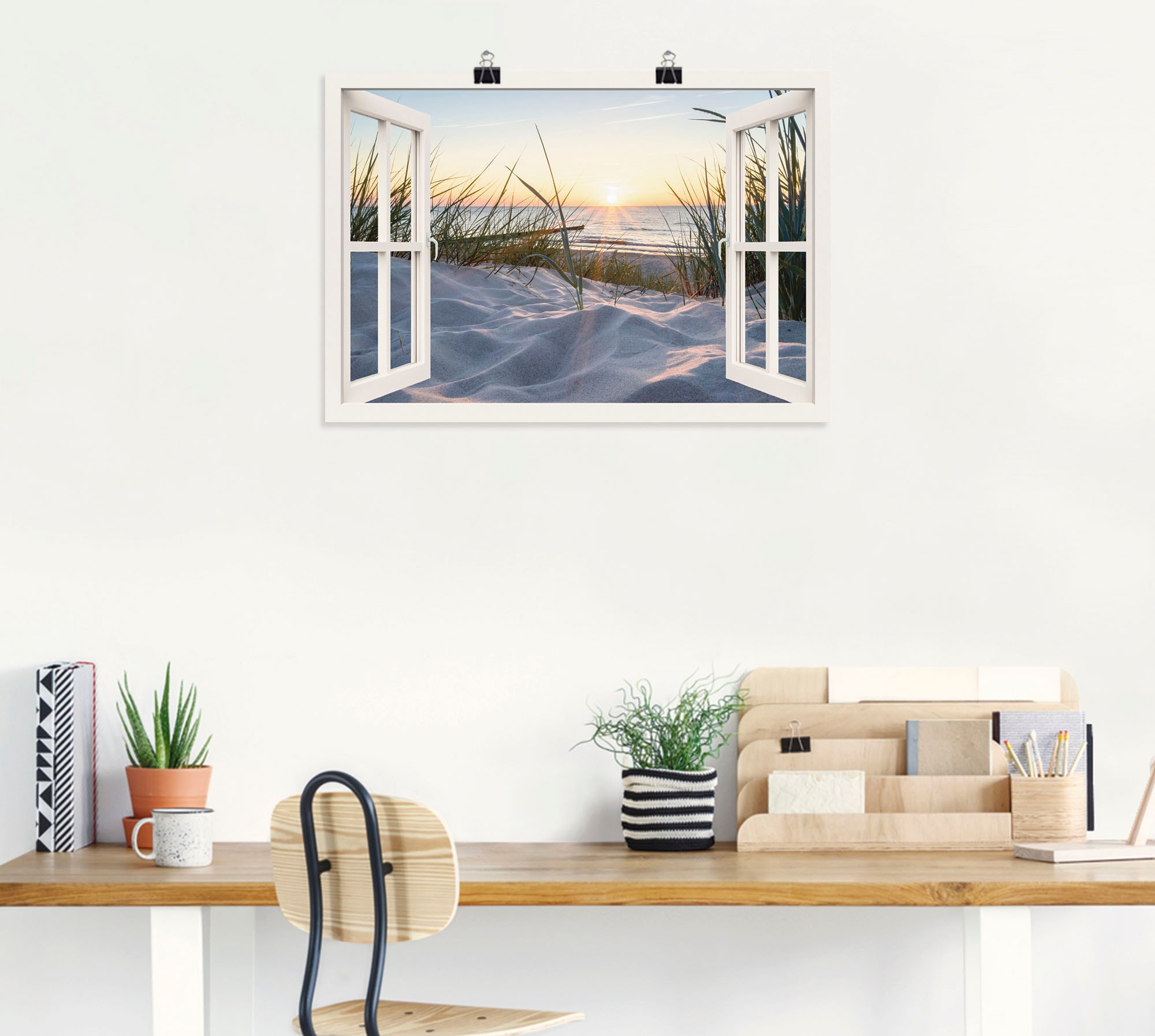 Artland Wandbild »Ostseestrand durchs Fenster«, Meer Bilder, (1 St.), als Alubild, Outdoorbild, Leinwandbild, Poster, Wandaufkleber