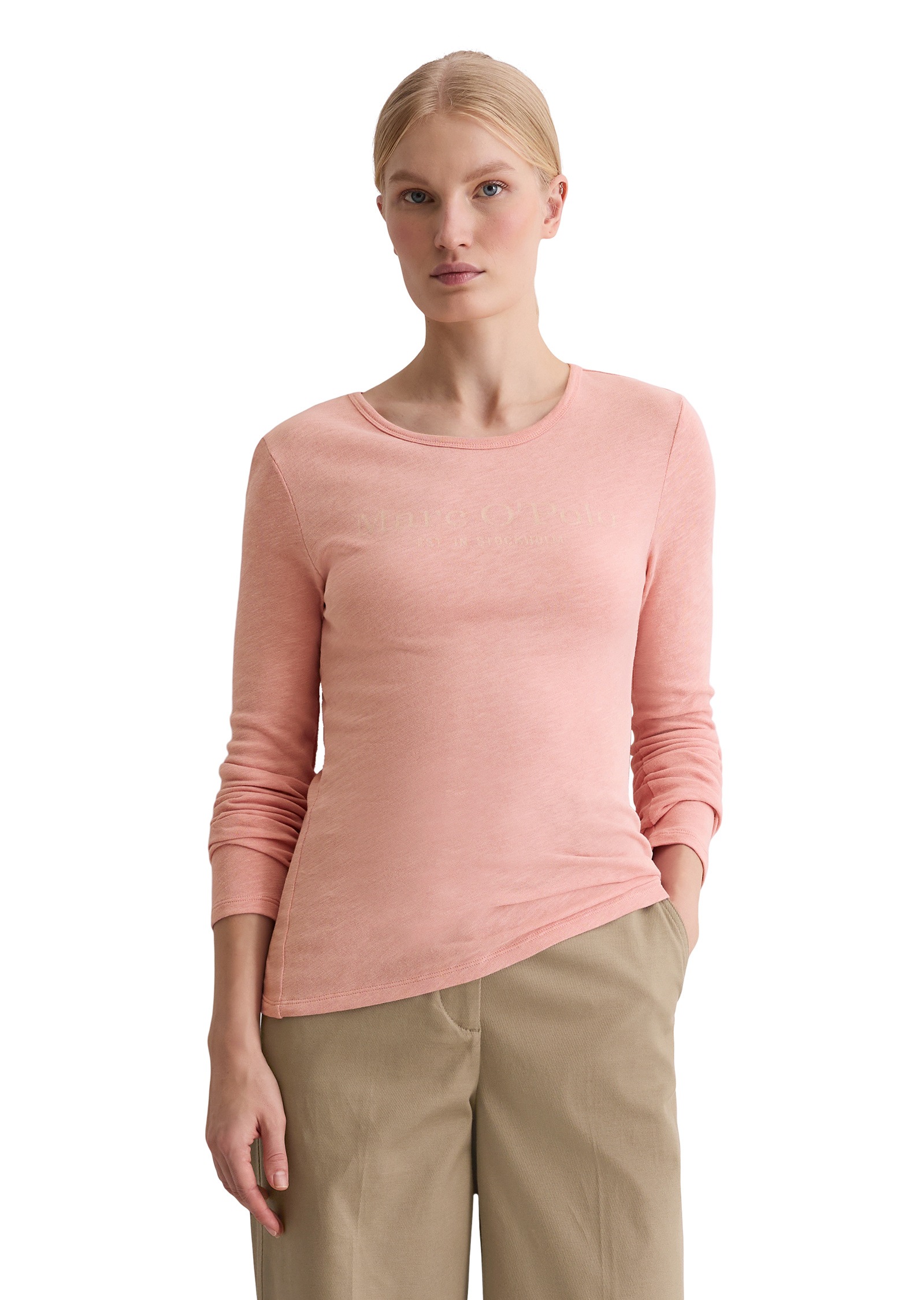 MARC O'POLO Damen Langarmshirt "aus Slub Jersey"natural rose, Basic, Gr. L, unifarben, Obermaterial: 100% Baumwolle, Shirts
