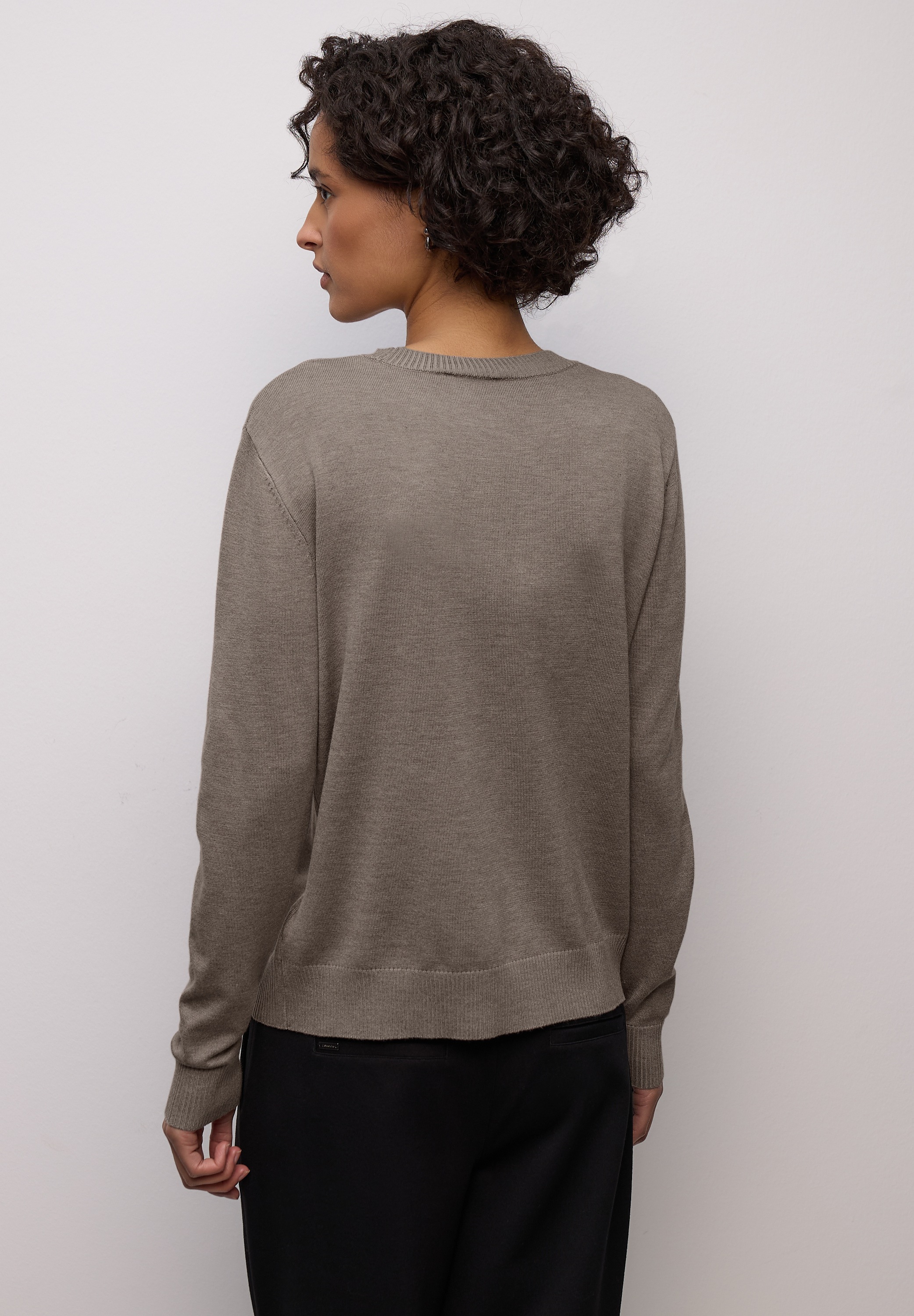 Rundhalspullover STREET ONE, Damen, Gr. 42, mocha glow meliert, Stoff, 86% Viskose, 14% Polyester, unifarben, normal normal, Rundhals, Rippbündchen, Pullover Rundhalspullover, mit Rundhalsausschnitt 2