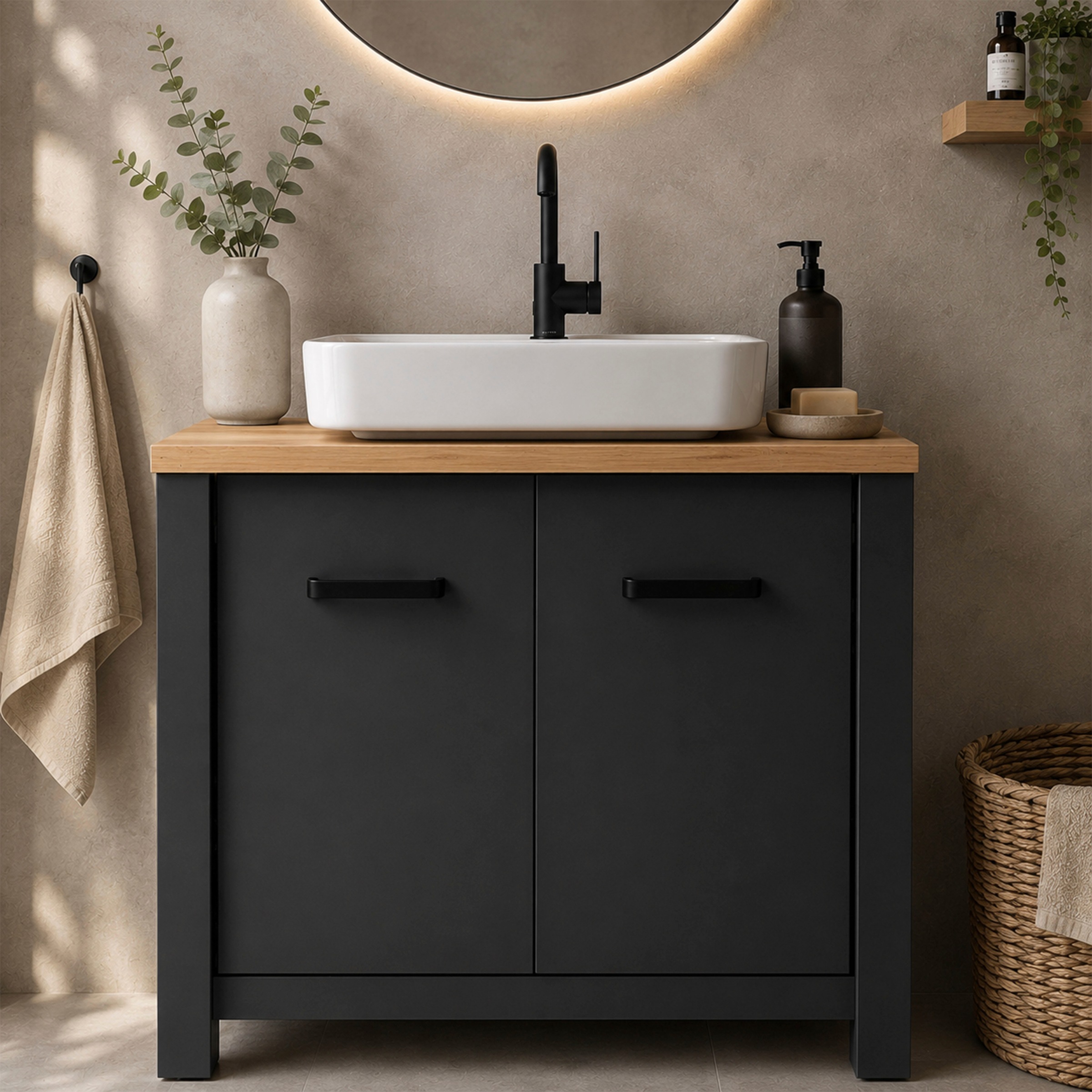 Inter Link Waschbeckenunterschrank »Carbona, Badmöbel, Siphon Ausschnitt, Wasserabweisend, 70 x 40 x 63 cm« 1 Stk. tlg. Unterschrank mit Softclose, verstellbarer Einlegeboden & Füße