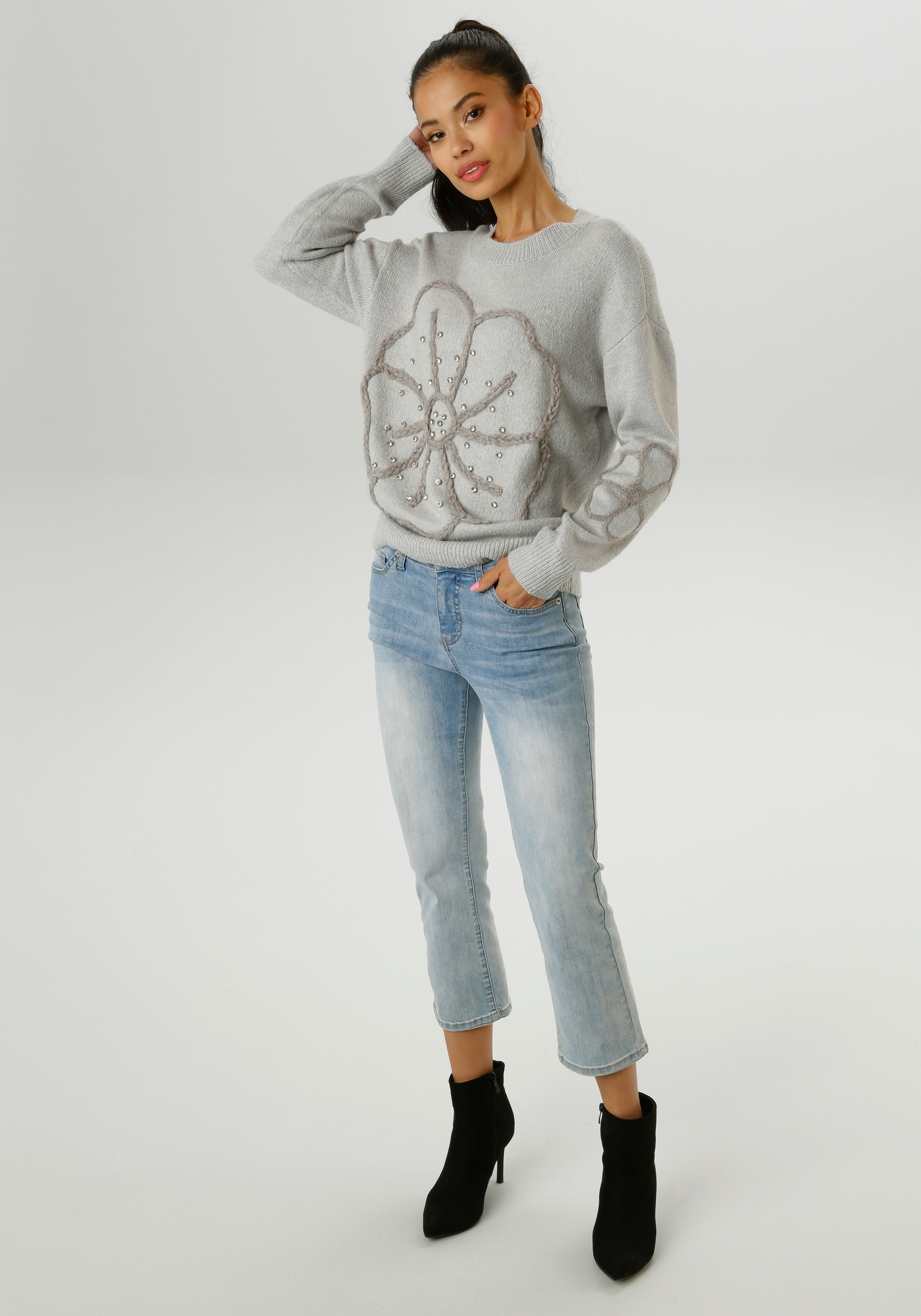 Aniston SELECTED Strickpullover, vorne mit funkelnden Glitzersteinen verziert - NEUE KOLLEKTION