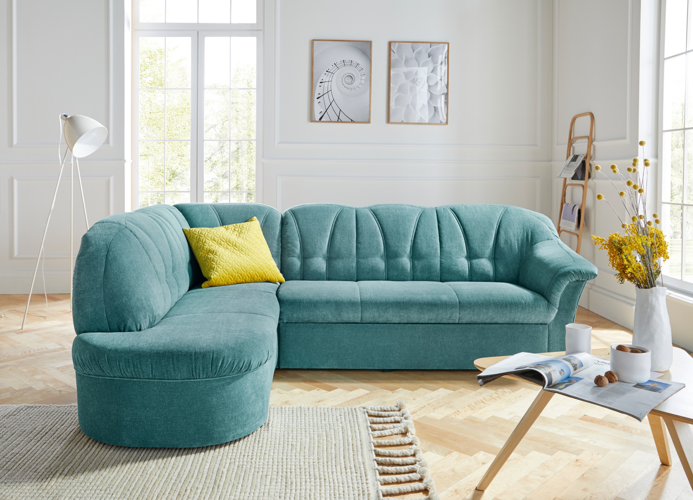 DOMO collection Ecksofa »Pegnitz, elegante Rückensteppung, zeitlose Formensprache, L-Form«, wahlweise mit Bettfunktion