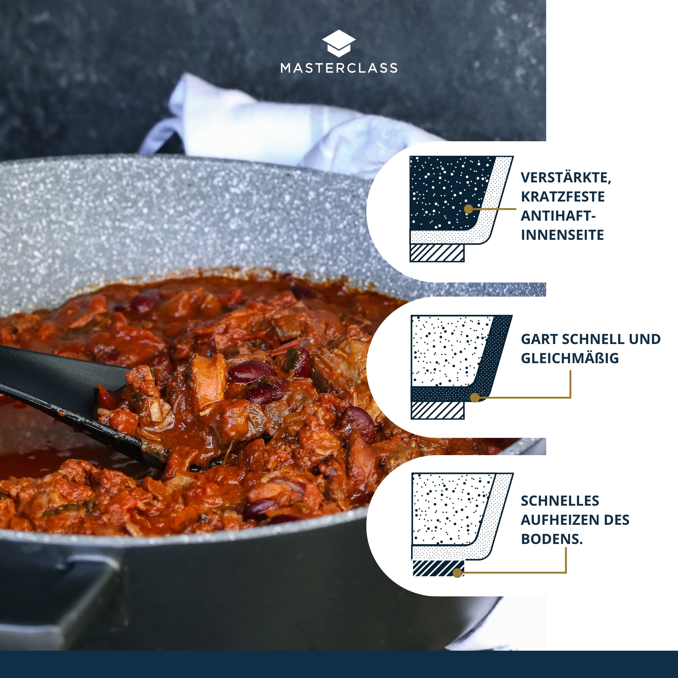 Master Class Kasserolle »MasterClass«, Aluminiumguss, flach, 2,5 L, ultraleicht, kratzfeste Antihaftbeschichtung,Induktion
