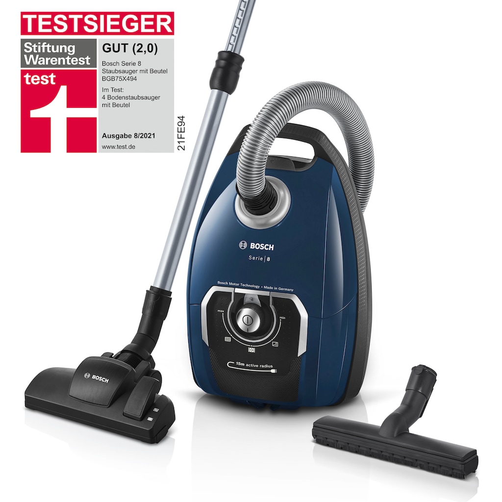 BOSCH Bodenstaubsauger »BGB75X494, Serie 8, blau«, 650 W, mit Beutel