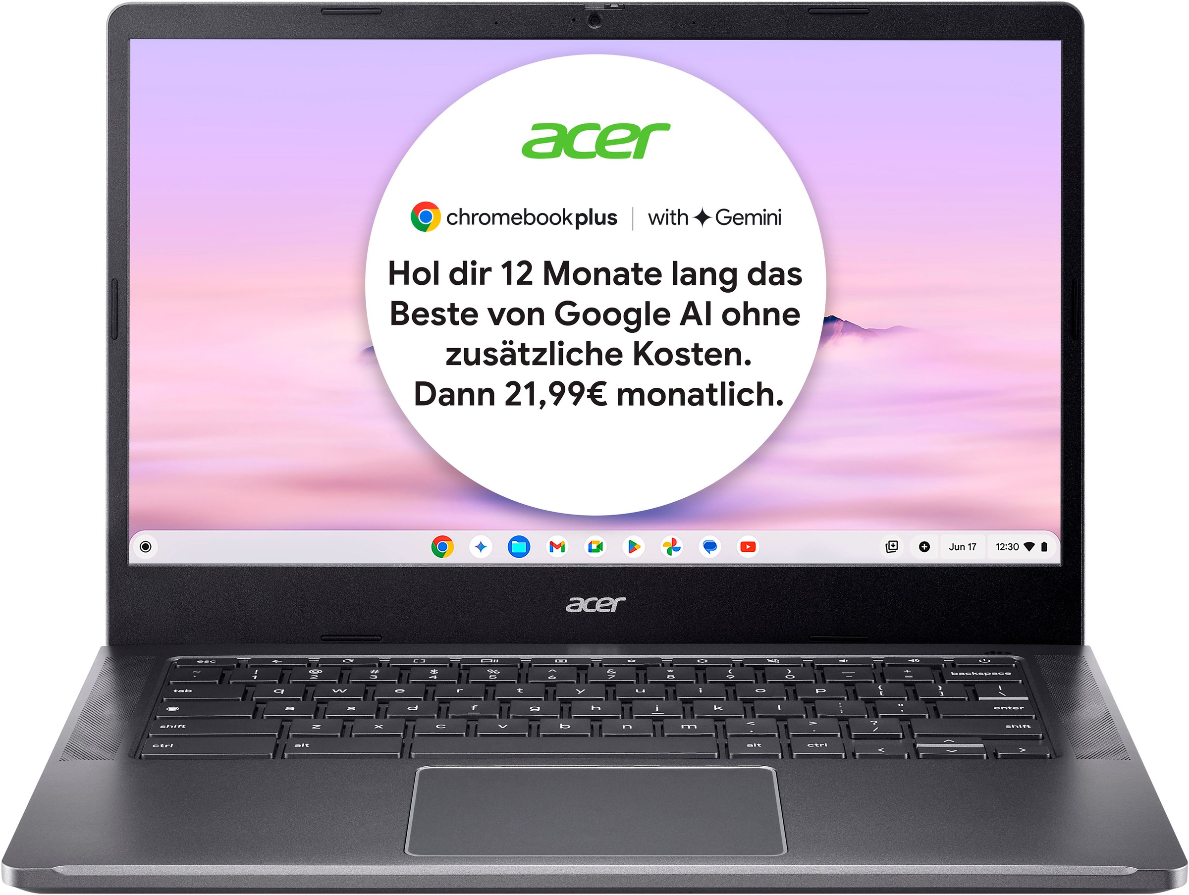 ACER Chromebook "Chromebook Plus 514 (CB514-4H-364N)", 8 GB RAM 256 GB SSD, Core i3, Google Chrome OS, grau, Notebooks, ChromeOS