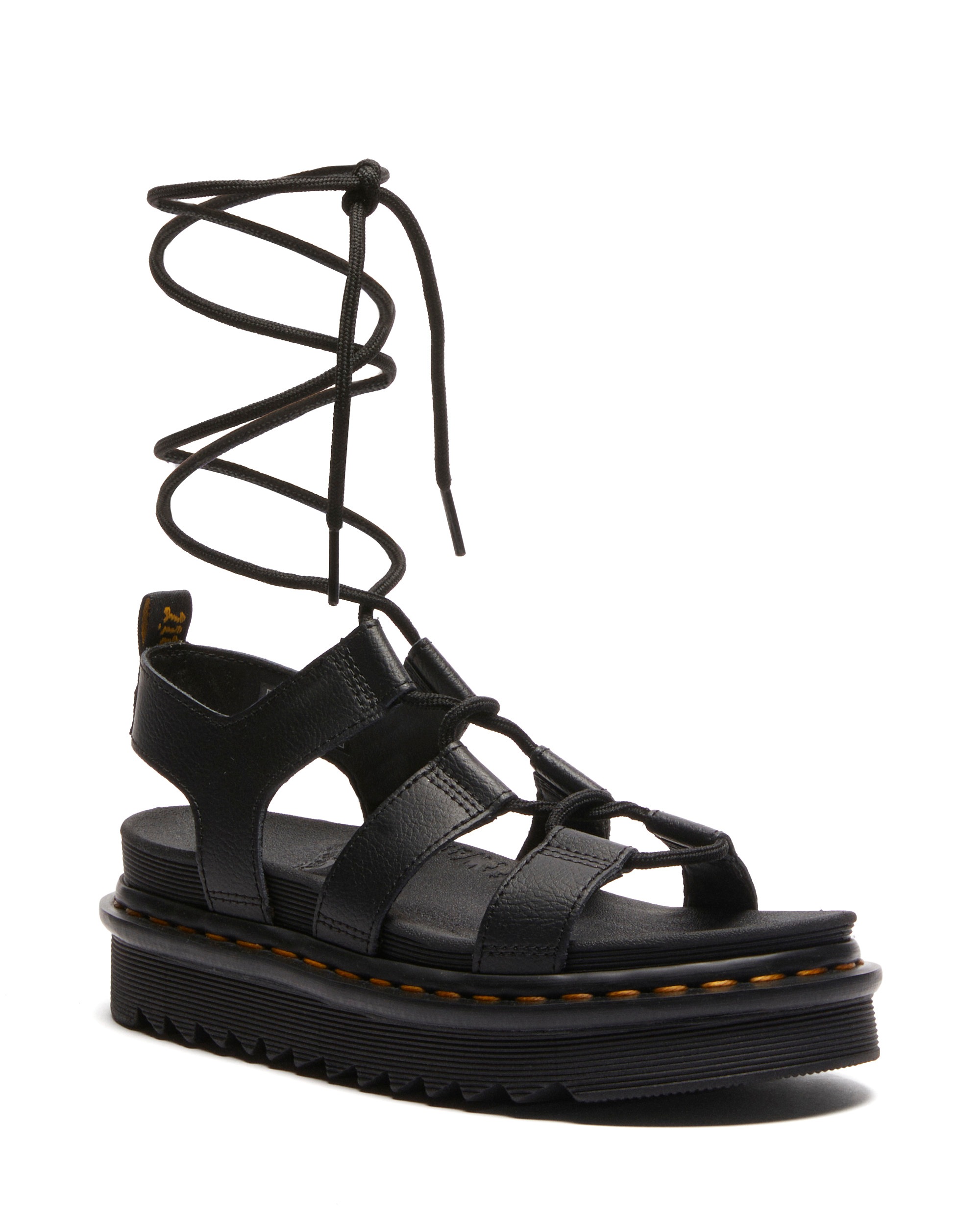 Sandalette DR. MARTENS "Nartilla", Damen, Gr. 41, schwarz, Leder, Schuhe Sandalette, Plateau, Sandalette mit raffinierter Schnürung am Bein