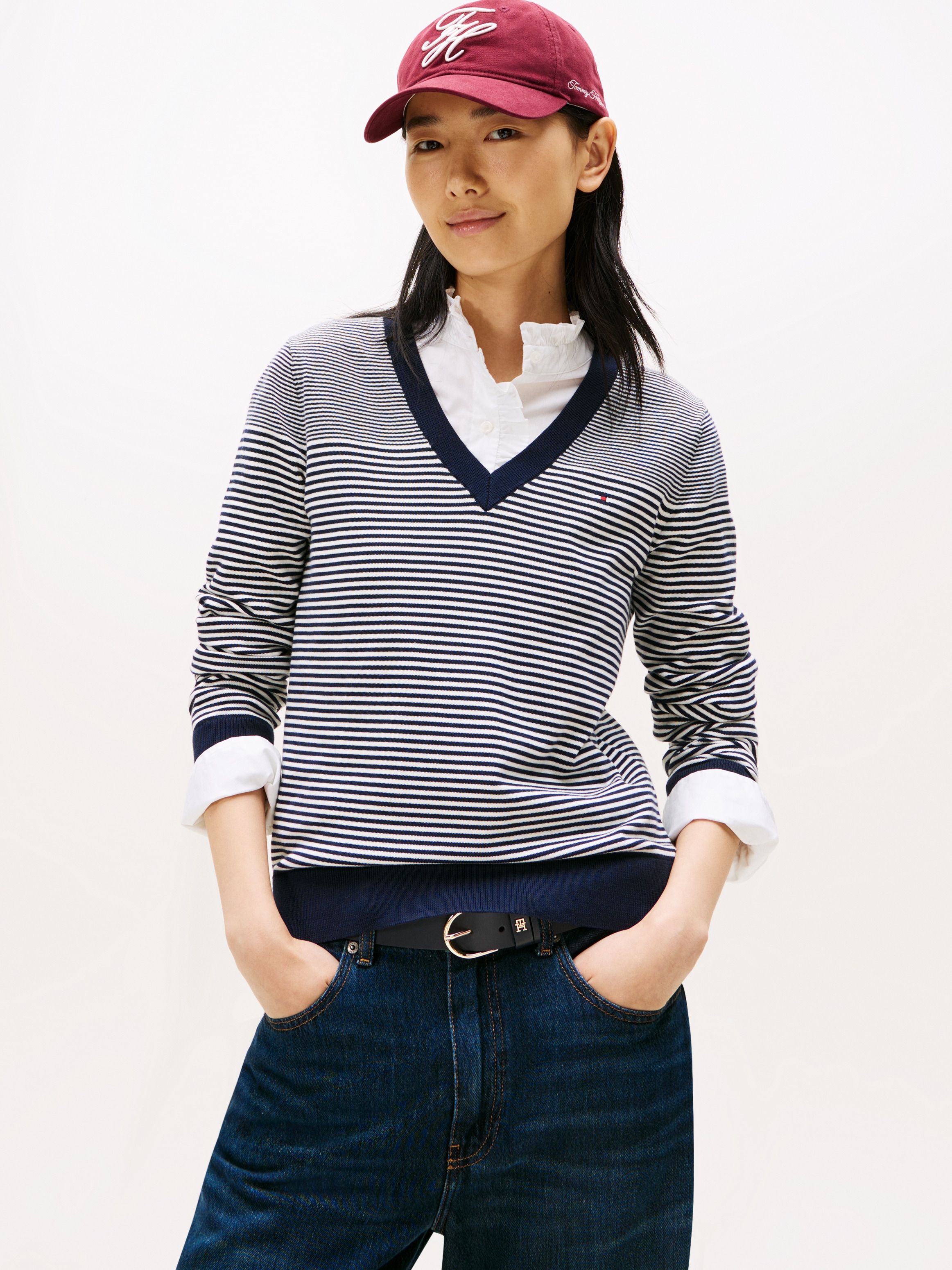 Tommy Hilfiger V-Ausschnitt-Pullover "CO JERSEY STITCH V-NK SWEATER mit V-A günstig online kaufen