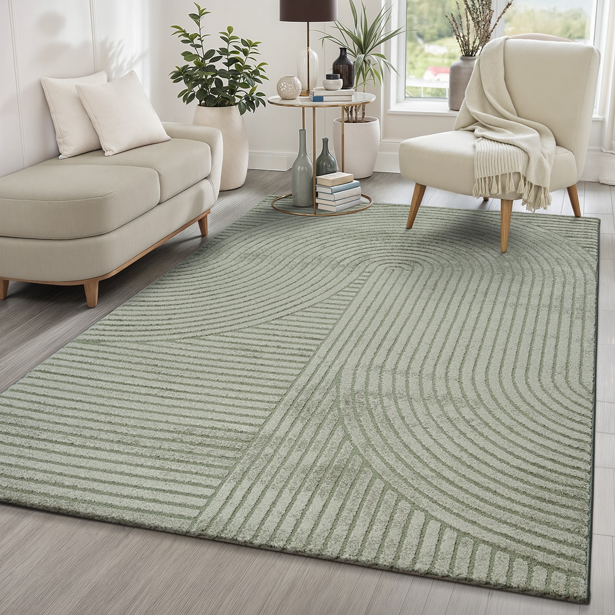Teppich THE CARPET, B:160cm H:14mm L:230cmgrün, Polypropylen, Ankleidezimmer, Teppiche, "Everest", moderner Wohnzimmer Teppich hohe Flordichte