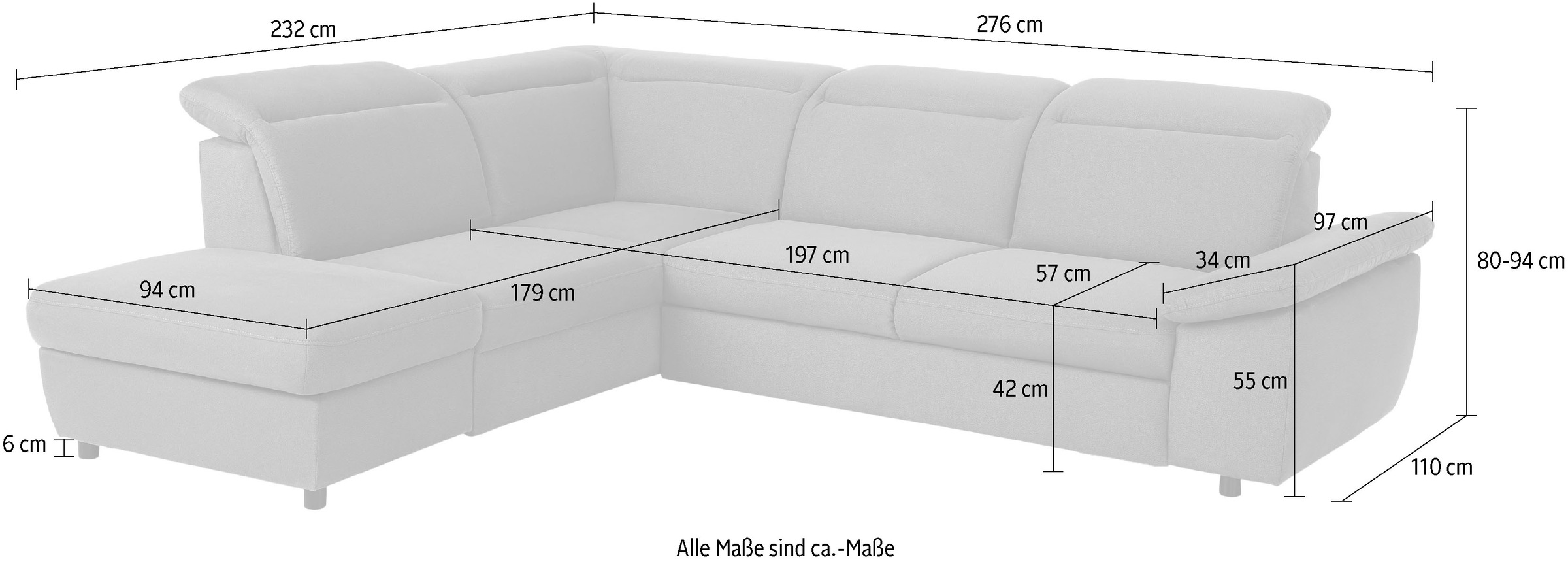 Home affaire Ecksofa »Mauritius L-Form«, mit Ottomane, mit Kopfteil- und Armlehnverstellung