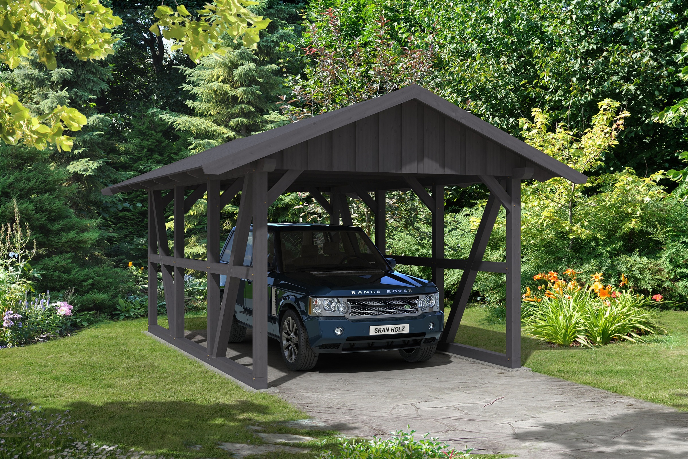 Skanholz Einzelcarport »Schwarzwald«, KVH-Fichte, 300 cm, Schiefergrau, mit Dachschalung