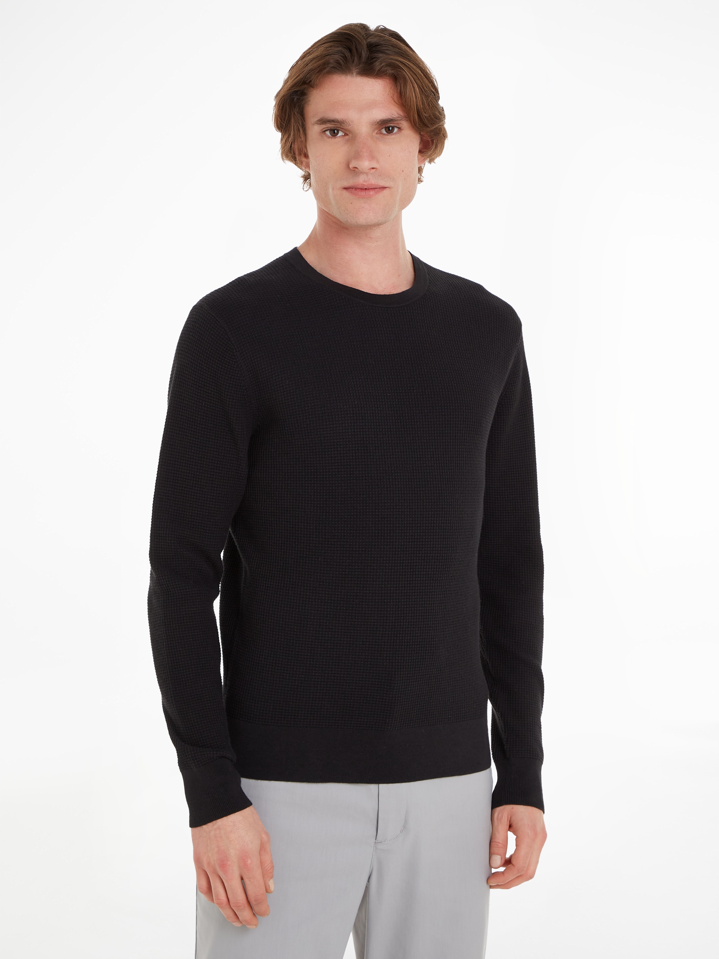 Calvin Klein Rundhalspullover WAFFLE STRUCTURE SWEATER mit Markenlabel günstig online kaufen