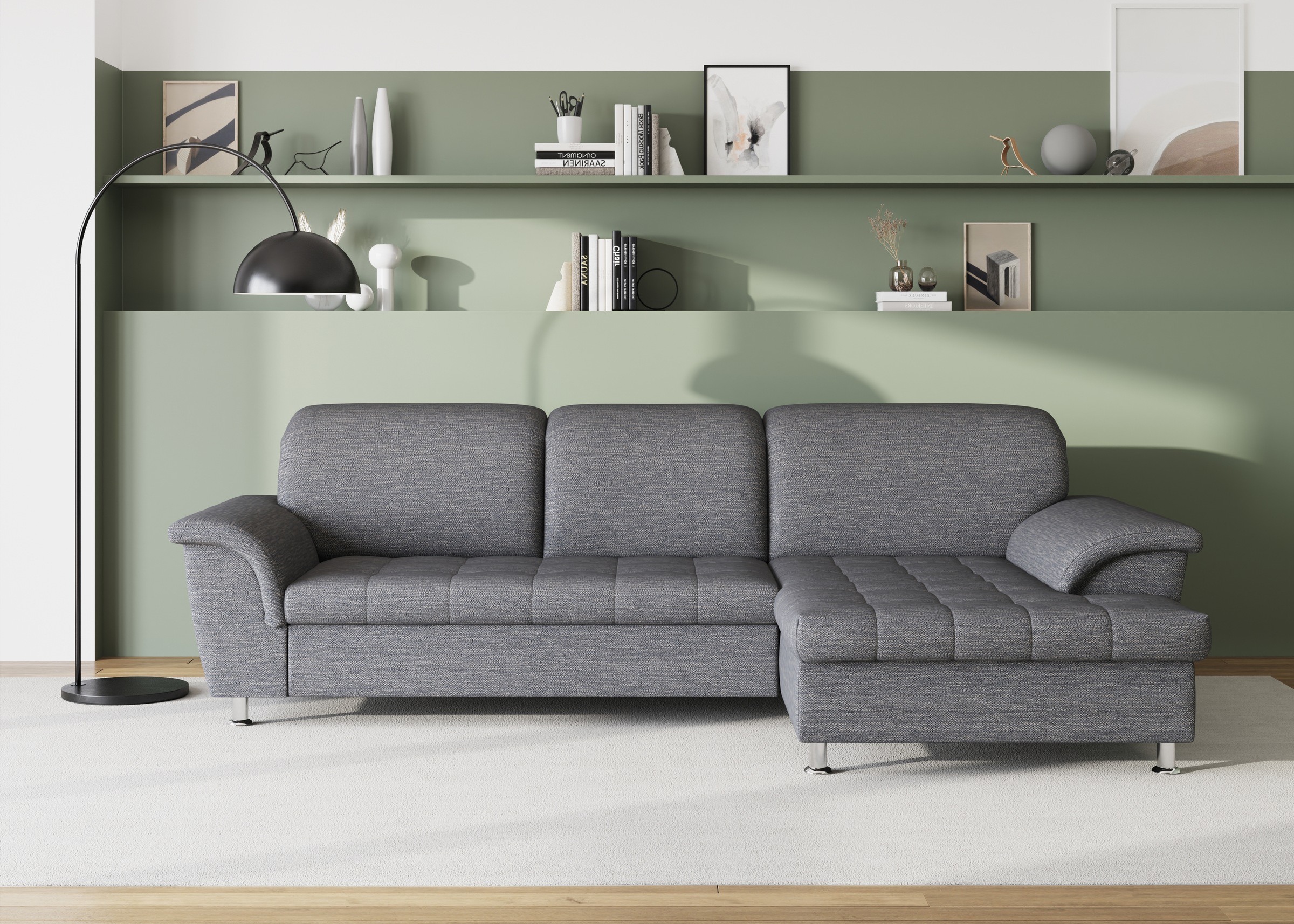 DOMO collection Ecksofa "FRANZI 278x170x81 cm, Steppung im Sitzbereich, L-Form" wahlweise mit Bettfunktion, Bettkasten und Kopfteilverstellung