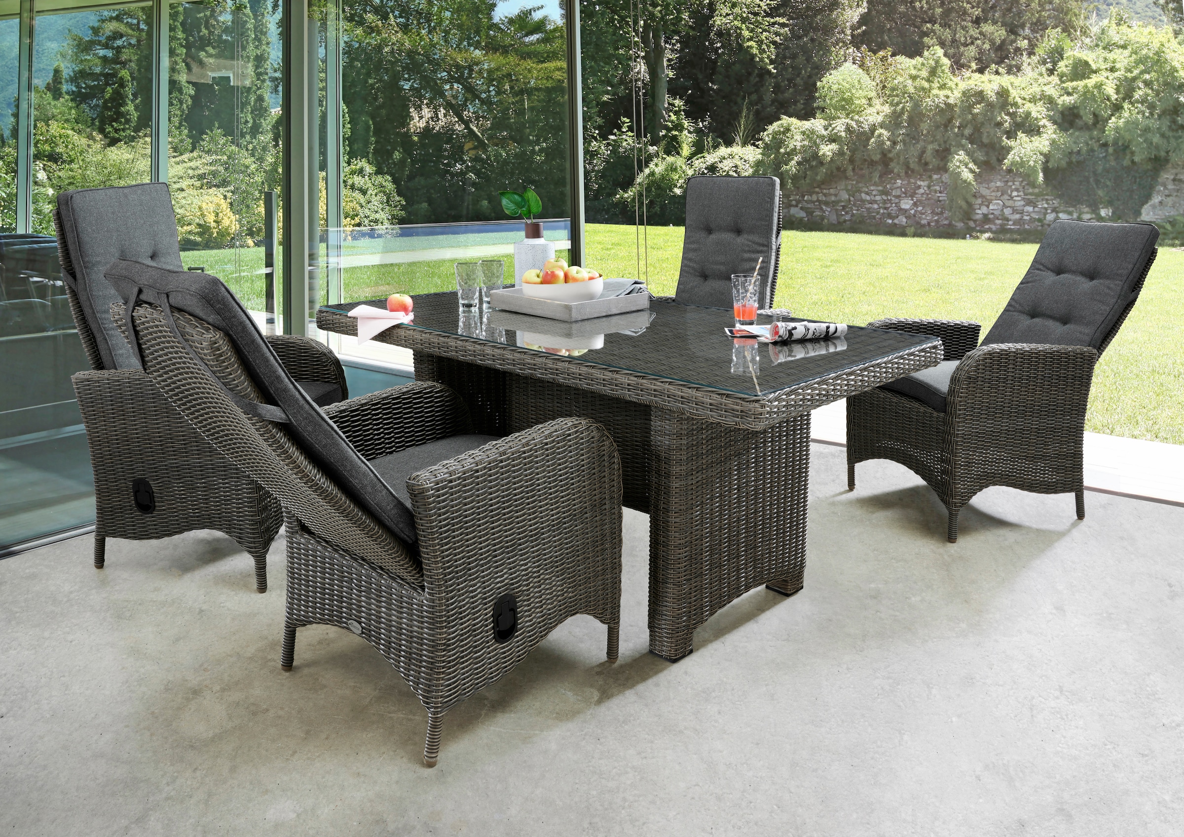 »PALMA verstellbar, 165X90x75cm, Hochlehner Garten-Essgruppe (Set, Tisch 9 inkl. tlg.), Destiny BAUR 4 Auflagen | LUNA«, stufenlos