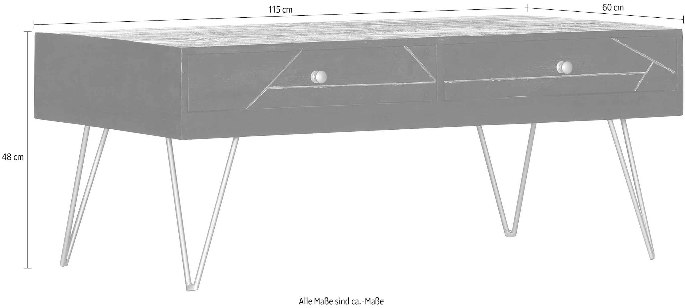 Gutmann Factory Couchtisch »Scan«, Hairpin Beine, moderner Couchtisch aus Massivholz Mango oder Akazie