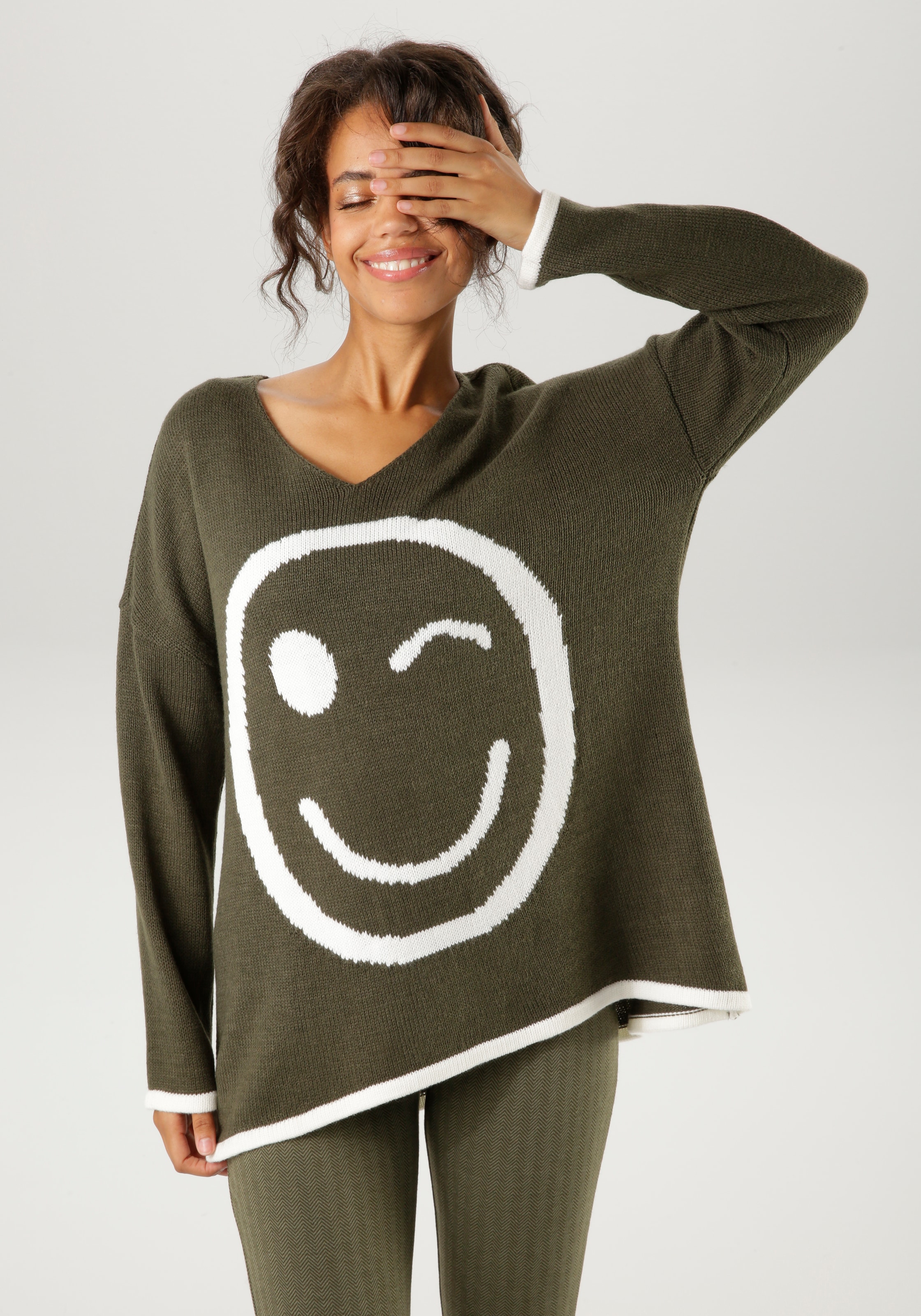 Strickpullover, mit eingestricktem Smiley