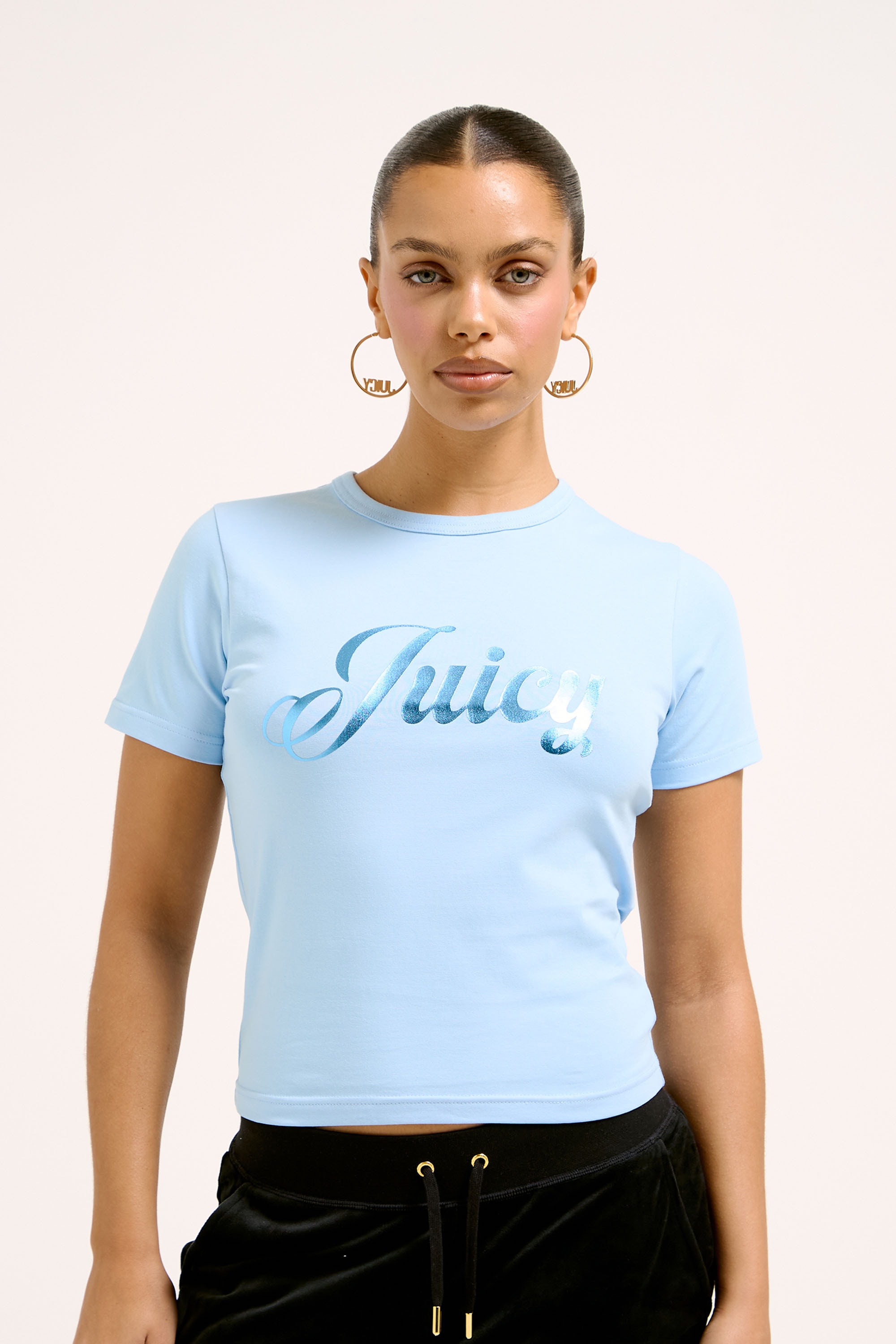 Juicy Couture T-Shirt »FOIL JUICY FITTED TEE Damen«, T-Shirt Damen mit metallischem Folienprint