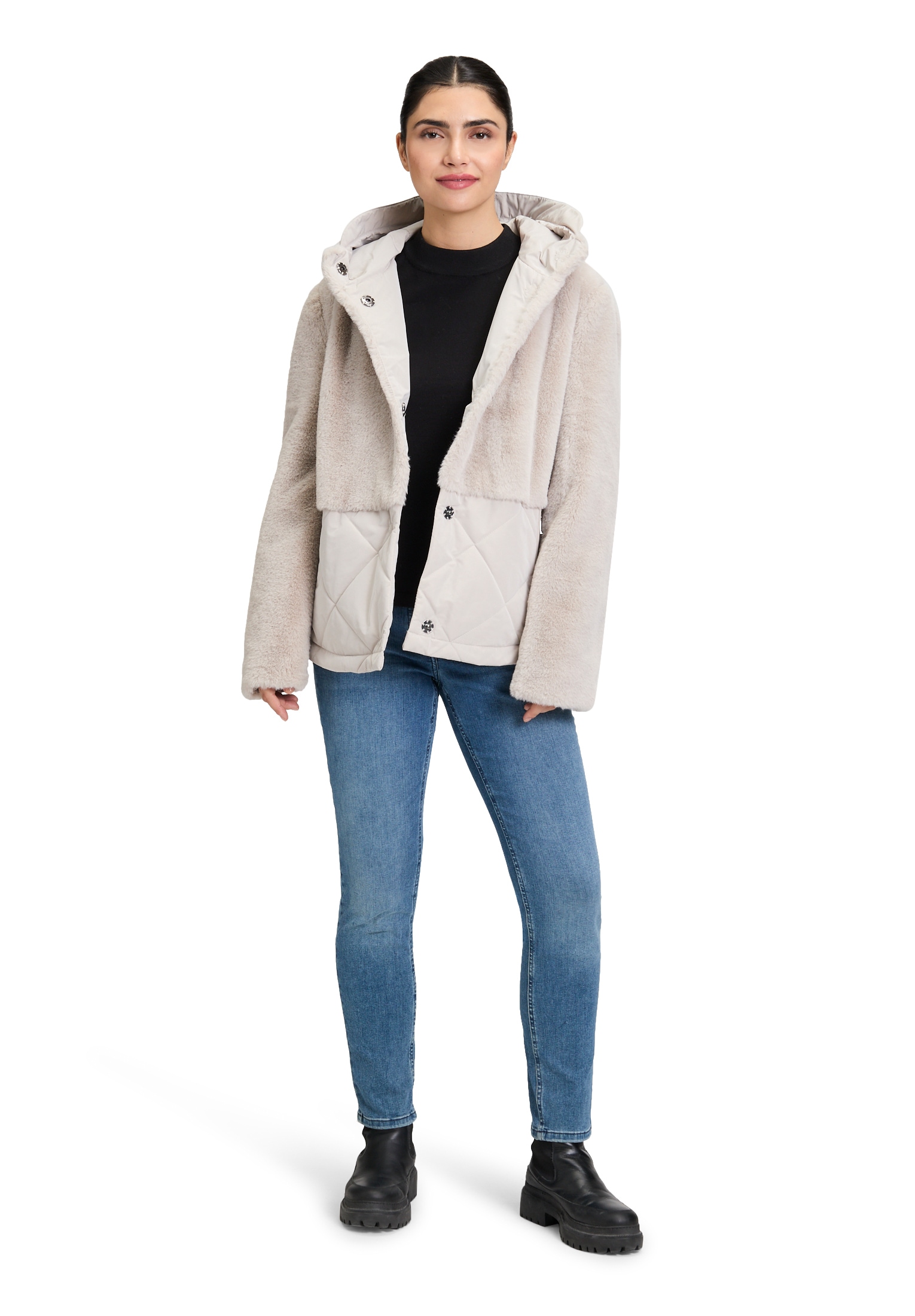 Amber & June Plüschjacke »Amber & June Damen Plüschjacke mit Kapuze«, mit Kapuze