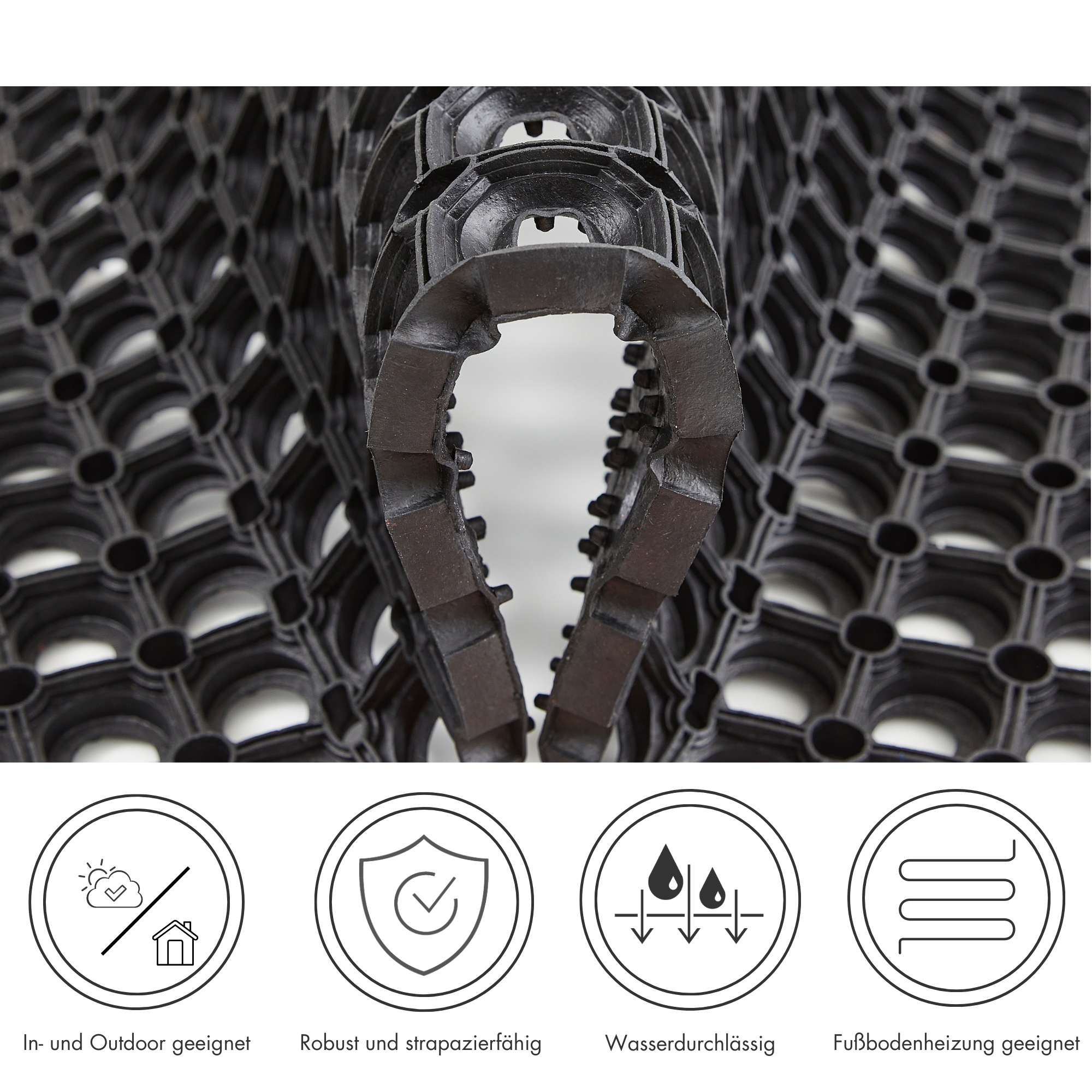 Thumbnail - Andiamo Fußmatte "Gummi Ringmatte" rechteckig 15 mm Höhe Schmutzfangmatte, In- und Outdoor geeignet, besonders robust