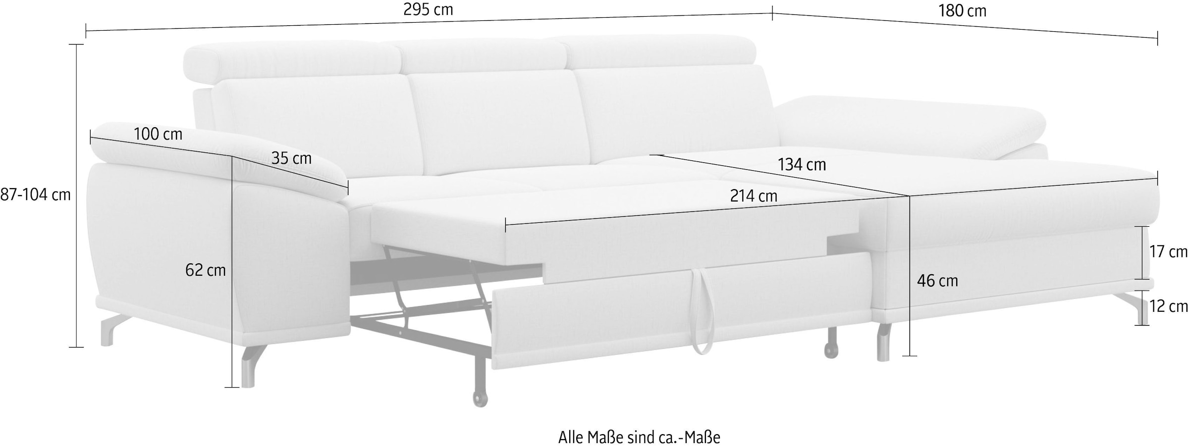 sit&more Ecksofa »Cabrio L-Form, mit Sitztiefenverstellung, Arm- und Kopfteilverstellung«, 2 Nierenkissen, Federkern, optional Bettfunktion und Stauraum