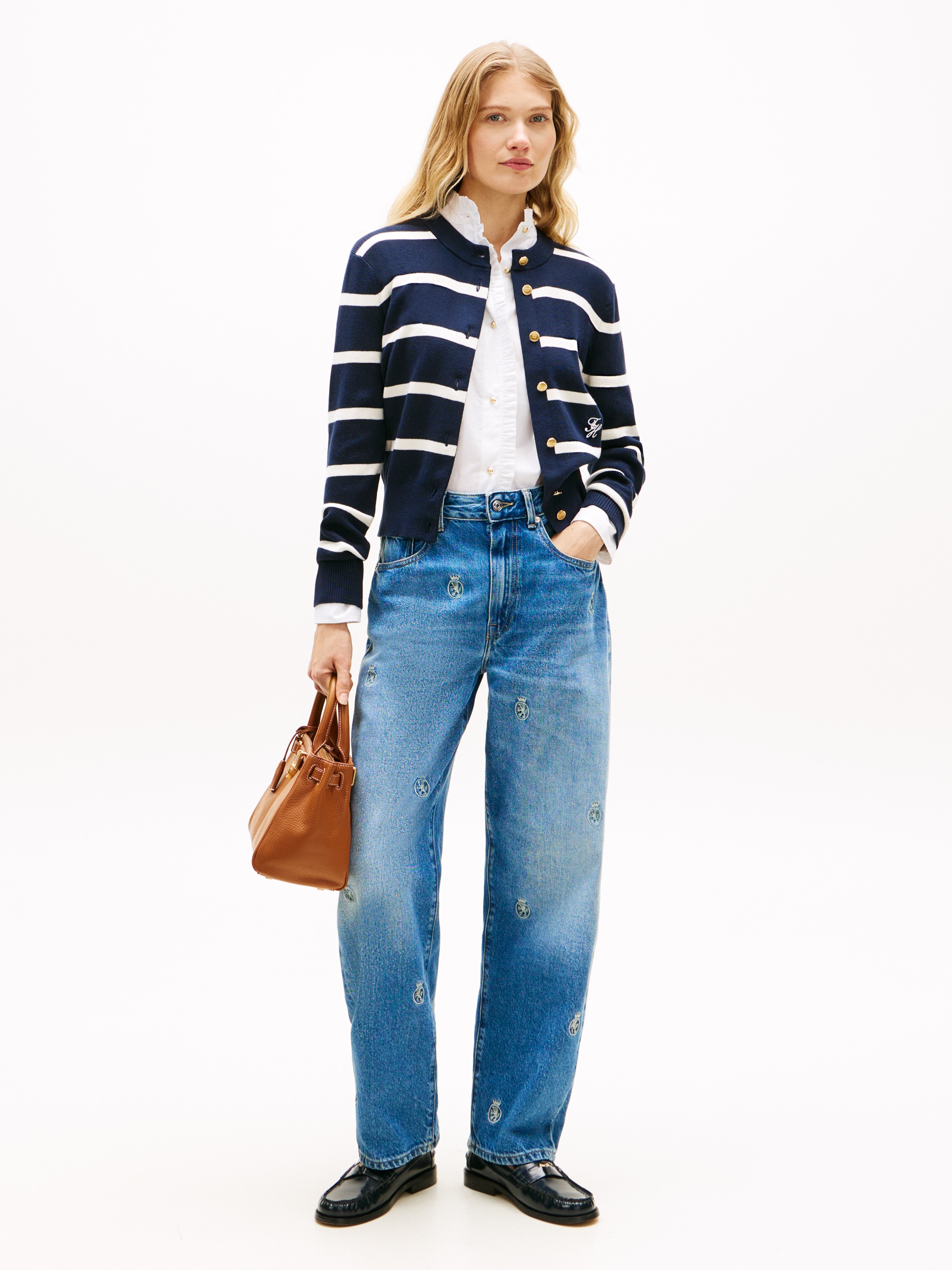 Tommy Hilfiger Strickjacke »CO FULL NEEDLE C-NK CARDI« mit Logo-Stickerei