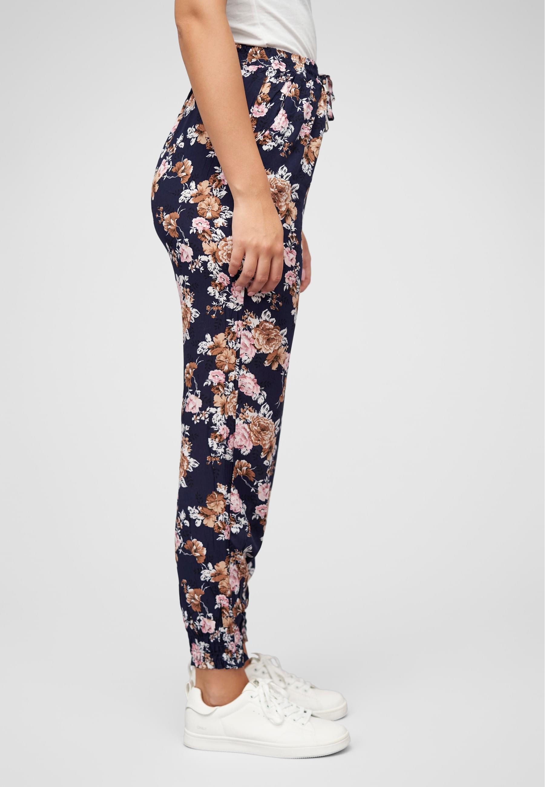 CLOUD 5IVE Stoffhose »CLOUD 5IVE Viskose Hose mit Bündchen 2-Pockets & Rosen Print«, (1 tlg.)