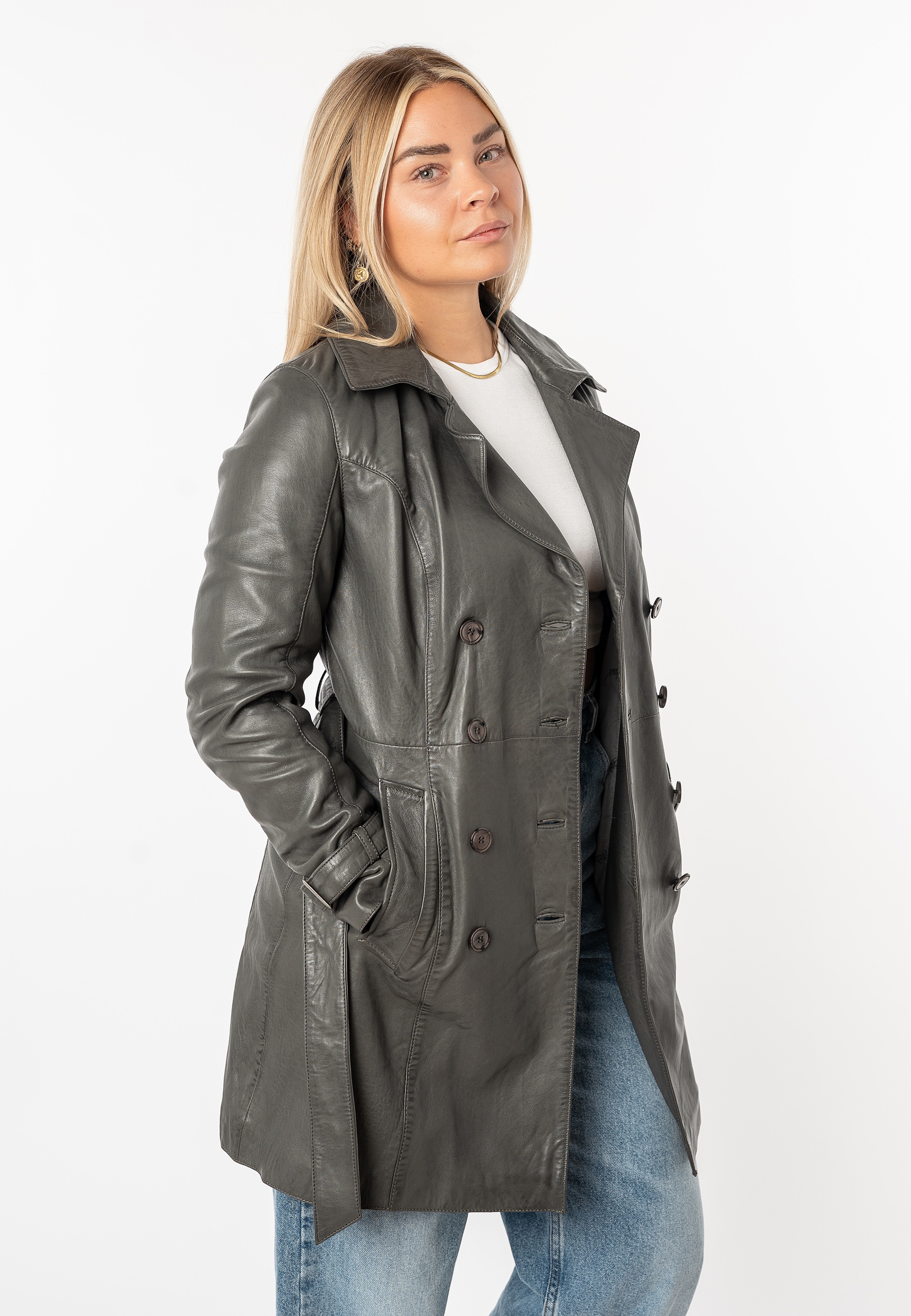 Mauritius Ledermantel "GWTaresa", 2 Stk. Leder-Trenchcoat mit Bindegürtel günstig online kaufen
