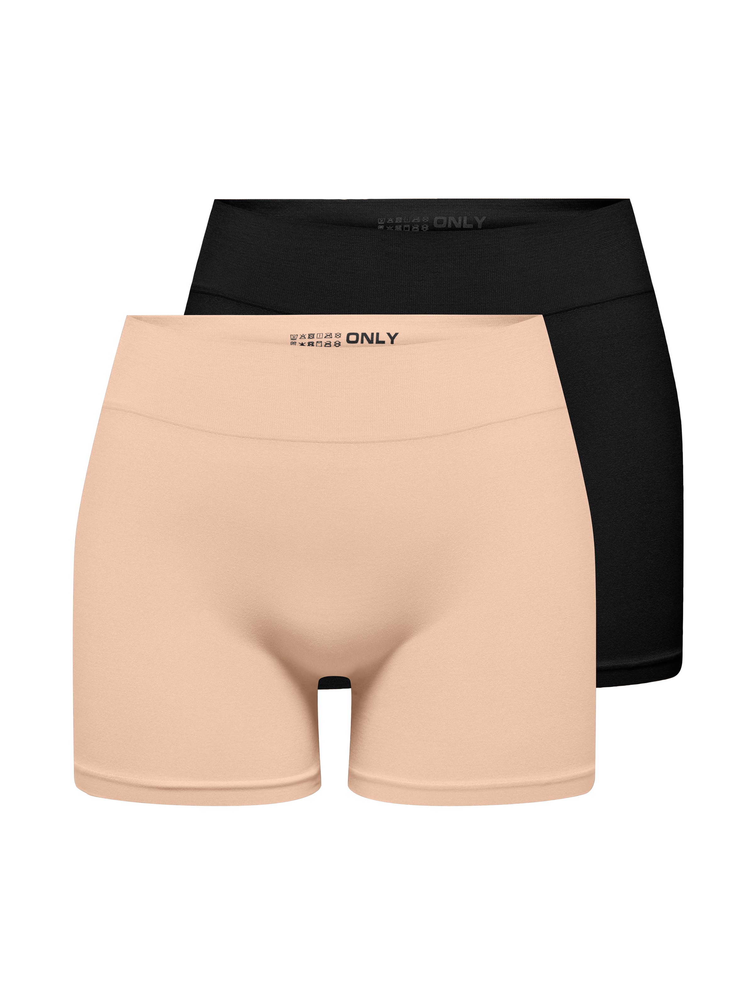 Hotpants ONLY "ONLVICKY S-LESS MINI SHORTS 2-PACK", Damen, Gr. M, N-Gr, schwarz pack:schwarz, peach taffy, Jersey, Obermaterial: 94% Polyamid, 6% Elasthan, unifarben, figurbetont kurz, Hosen