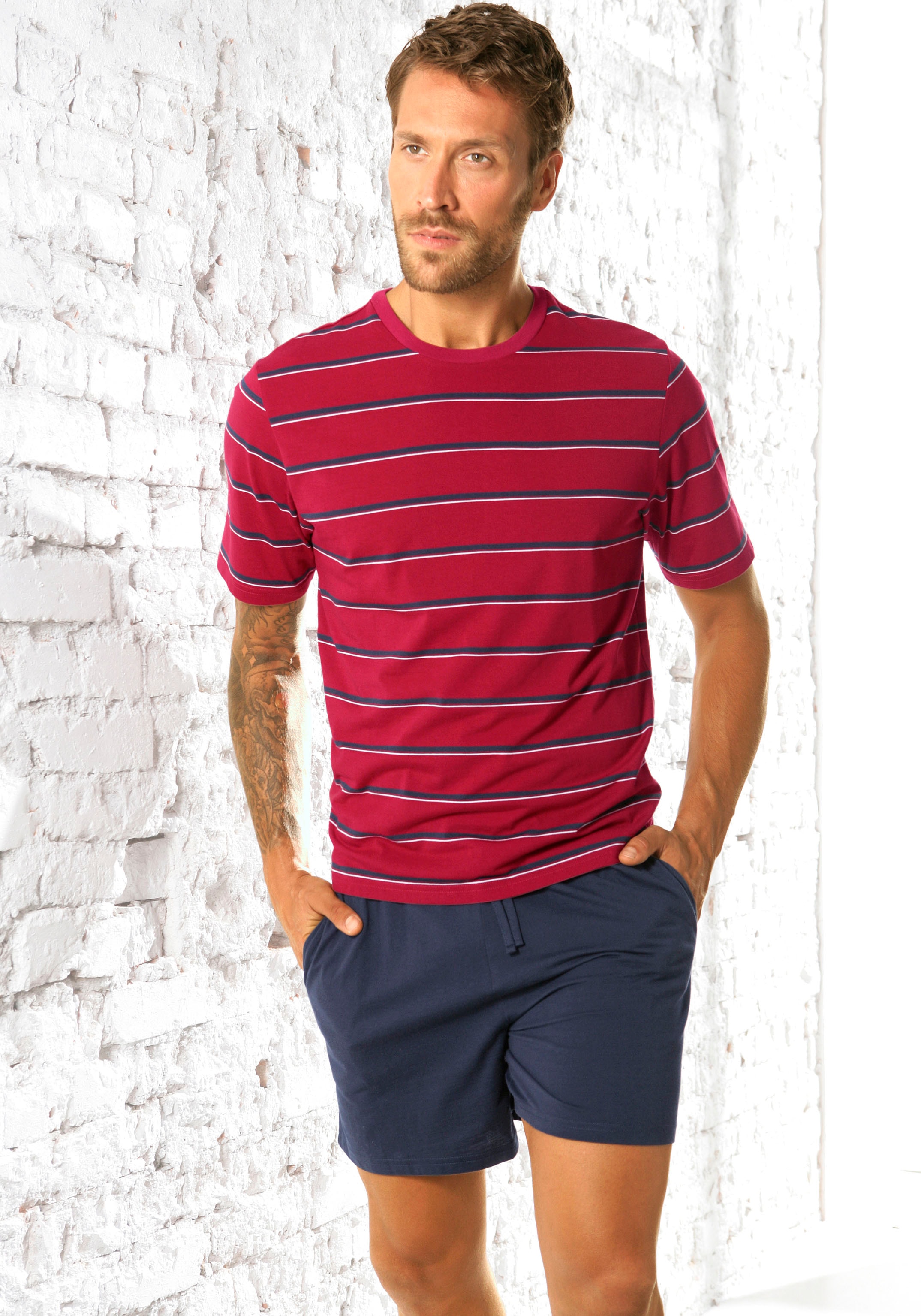 H.I.S Pyjama 1 Stück, 2 tlg. Schlafanzug mit garngefärbten Streifen günstig online kaufen