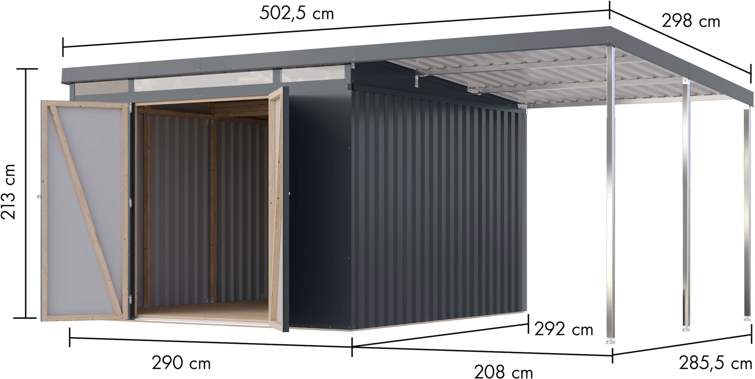 Karibu Gerätehaus »Argonium 3,5 SET mit Anbaudach«