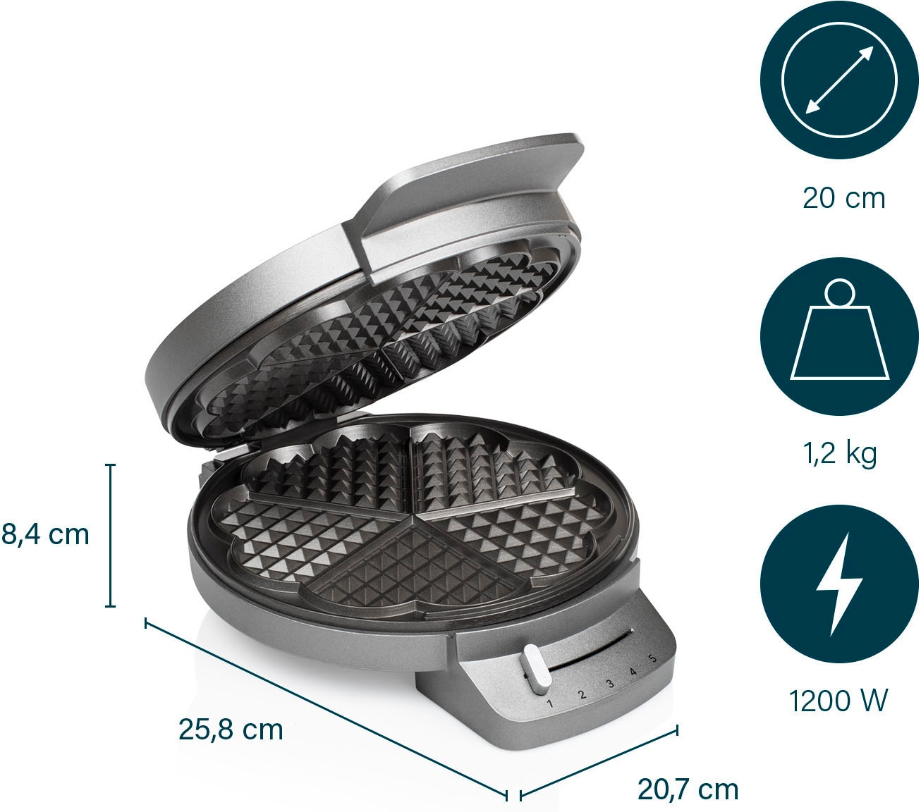 PRINCESS Waffeleisen »132380«, 1200 W, mit Herzwaffelform, 5 Heizstufen, mit Kontrollleuchte
