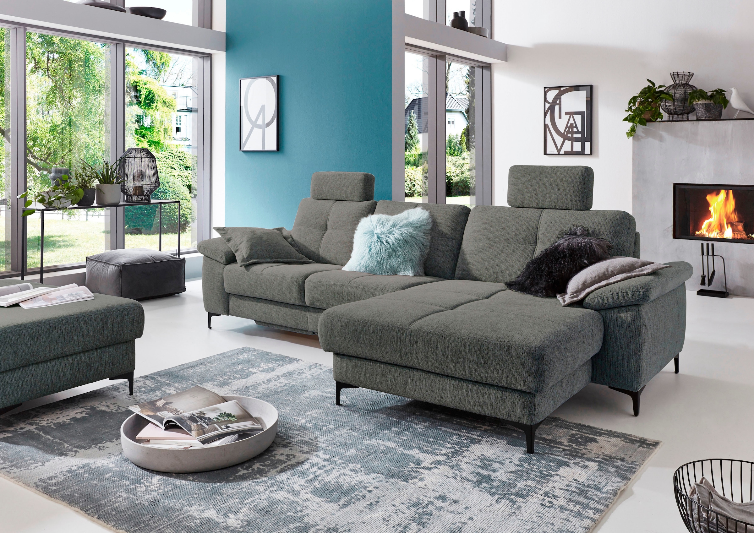 3C Carina Ecksofa »Burnaby bequem und modern, L-Form« 2 Kopfstützen, optional mit Schlaf- und motorischer Relaxfunktion