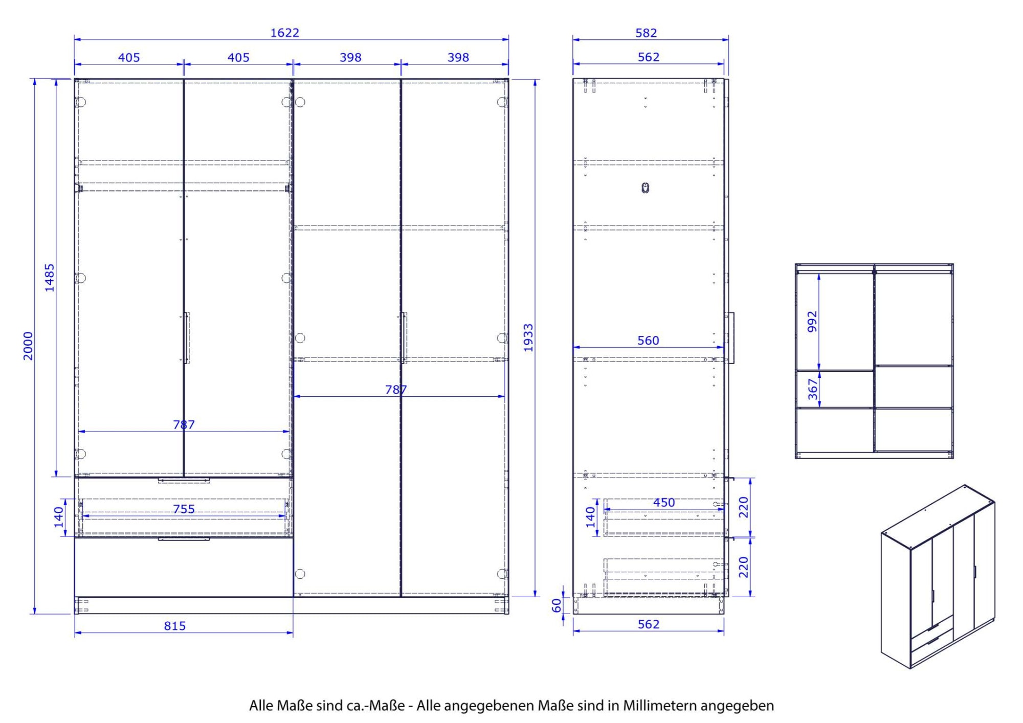 Composad Garderobenschrank »Espresso,Kleiderschrank, Raumsparschrank, Multifunktionsschrank«, (1 St.), mit 4 Türen und 2 Schubladen