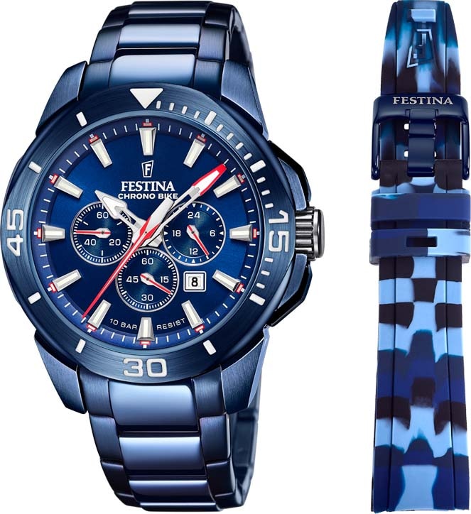 Festina Chronograph »Chrono Bike - Special Edition, F20643/1«, (Set, 3 tlg., Uhr mit Wechselband und Werkzeug), Armbanduhr, Quarzuhr, Herrenuhr, Stoppfunktion, ideal als Geschenk