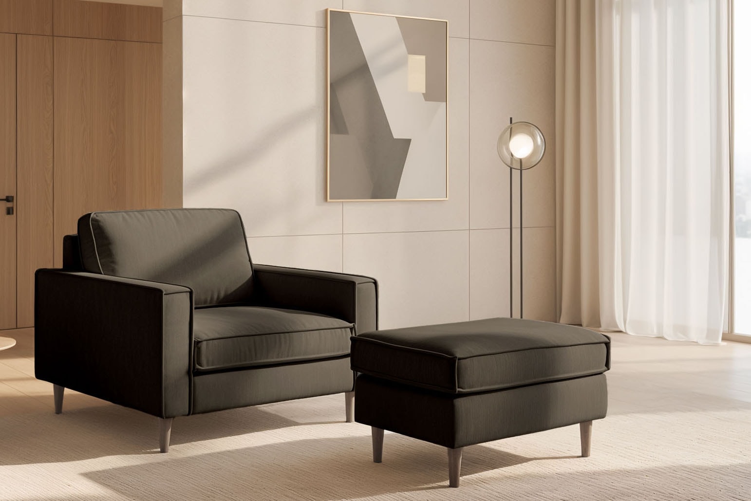 Home affaire Loveseat »Pinto Skandi 105 cm, Chenille, Struktur« mit Keder, Massivholzfüße Eiche geräuchert