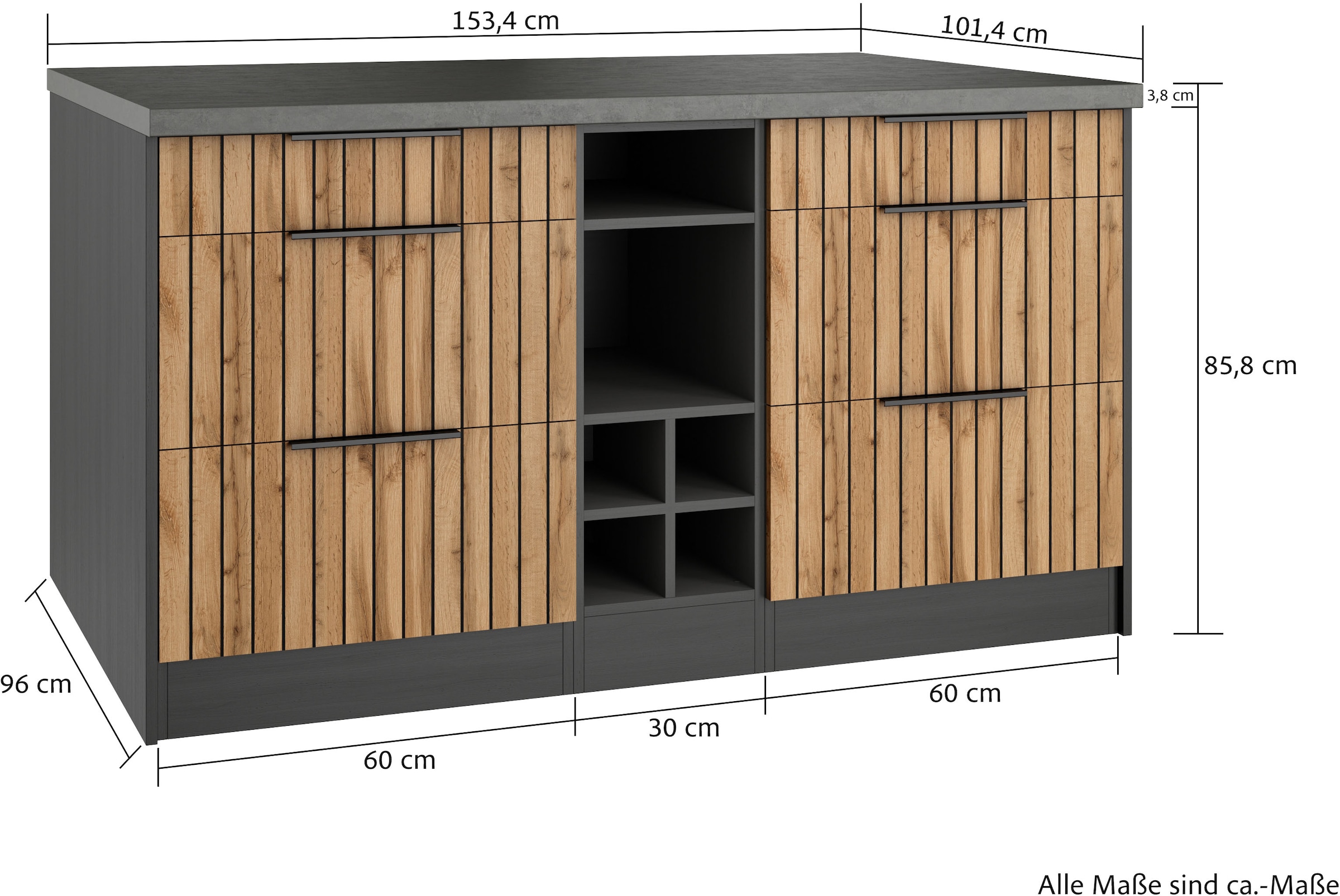 KOCHSTATION Kücheninsel »KS-Lagos«, Kücheninsel 153/100 cm, mit höhenverstellbaren Möbelfüßen